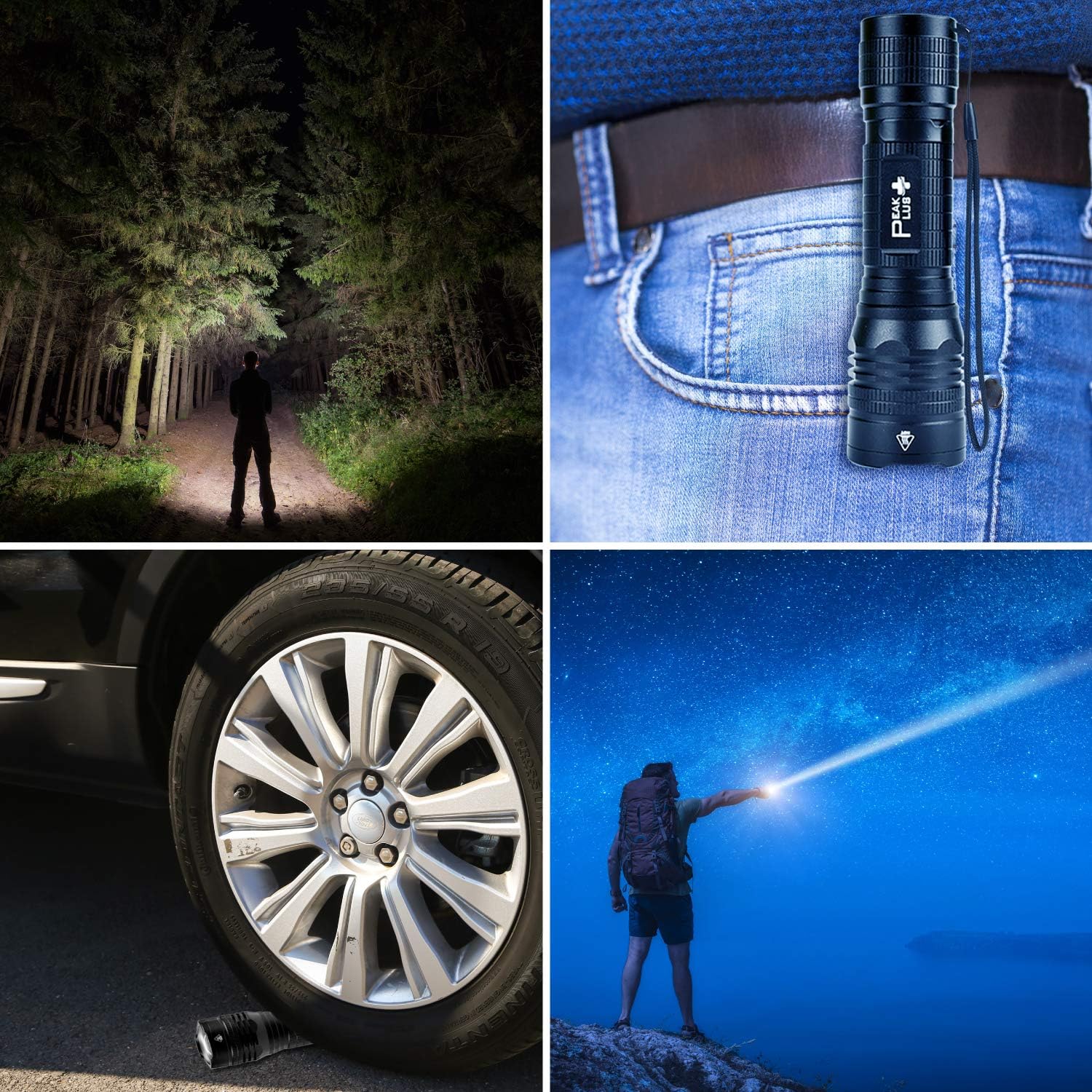 PeakPlus LED Tactical Flashlight PTAC1000 [2 Pack] - Single Mode, High Lumen, Zoomable, Water Resistant, Flash Light - Camping, Outdoor, Emergency