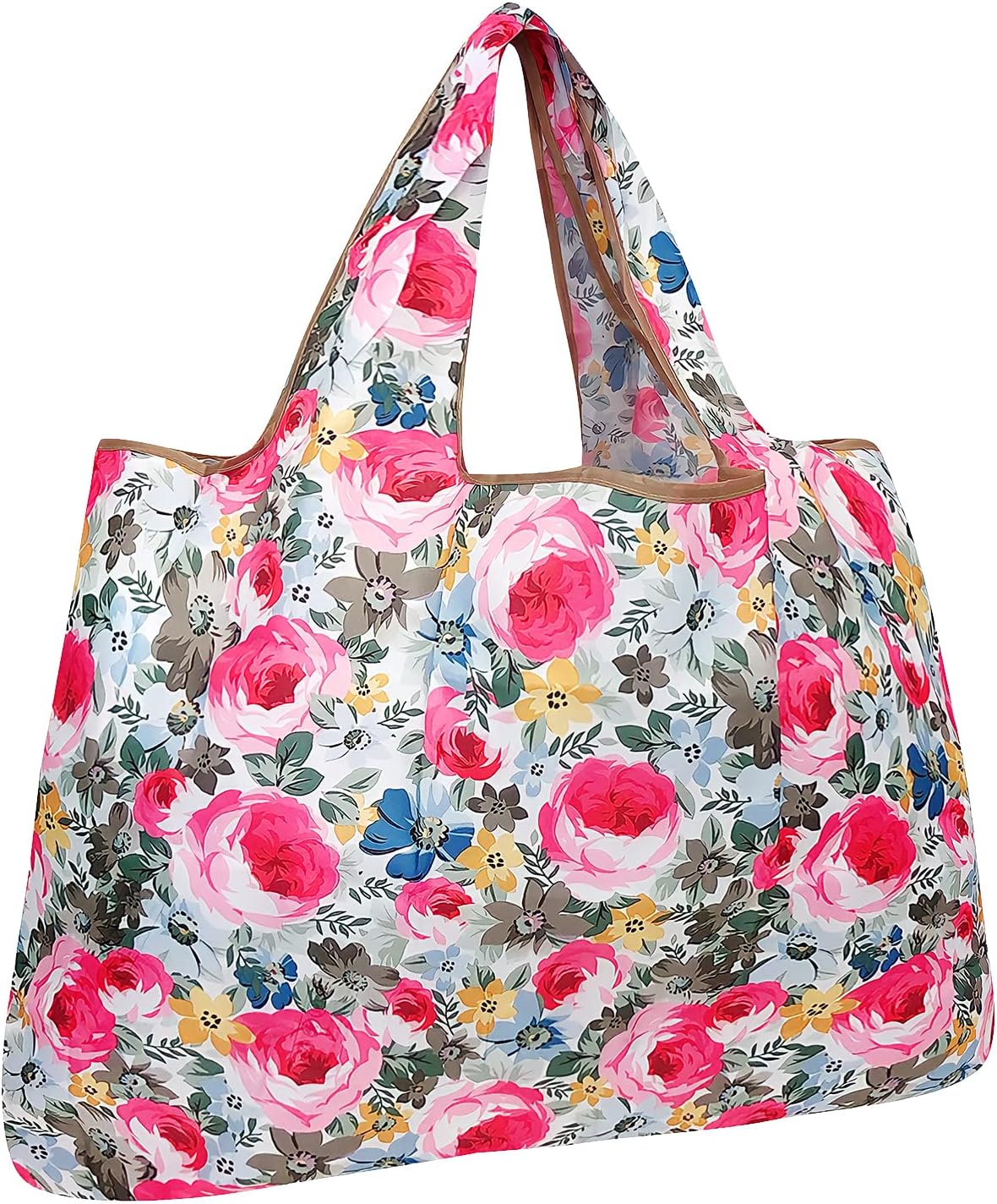 allydrew Large Foldable Tote Nylon Reusable Grocery Bags, Gray Ferns