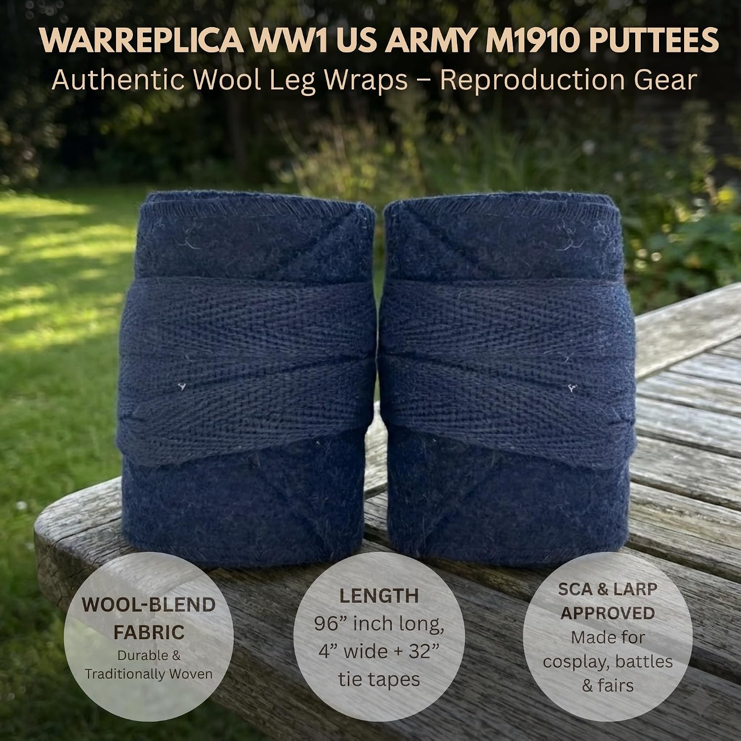 warreplica WW1 US Army M1910 Puttees Leggings Wraps/WW1 US Army Leg Wraps Gear Putty–Historical Reproduction Military Gaiters