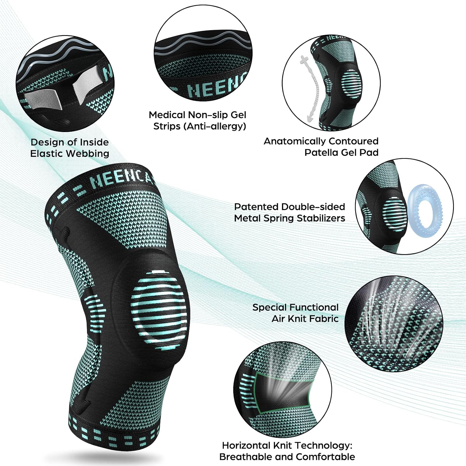 NEENCA Knee Braces for Knee Pain Relief, Compression Knee Sleeves with Patella Gel Pad & Side Stabilizers, Knee Support for Weightlifting, Running