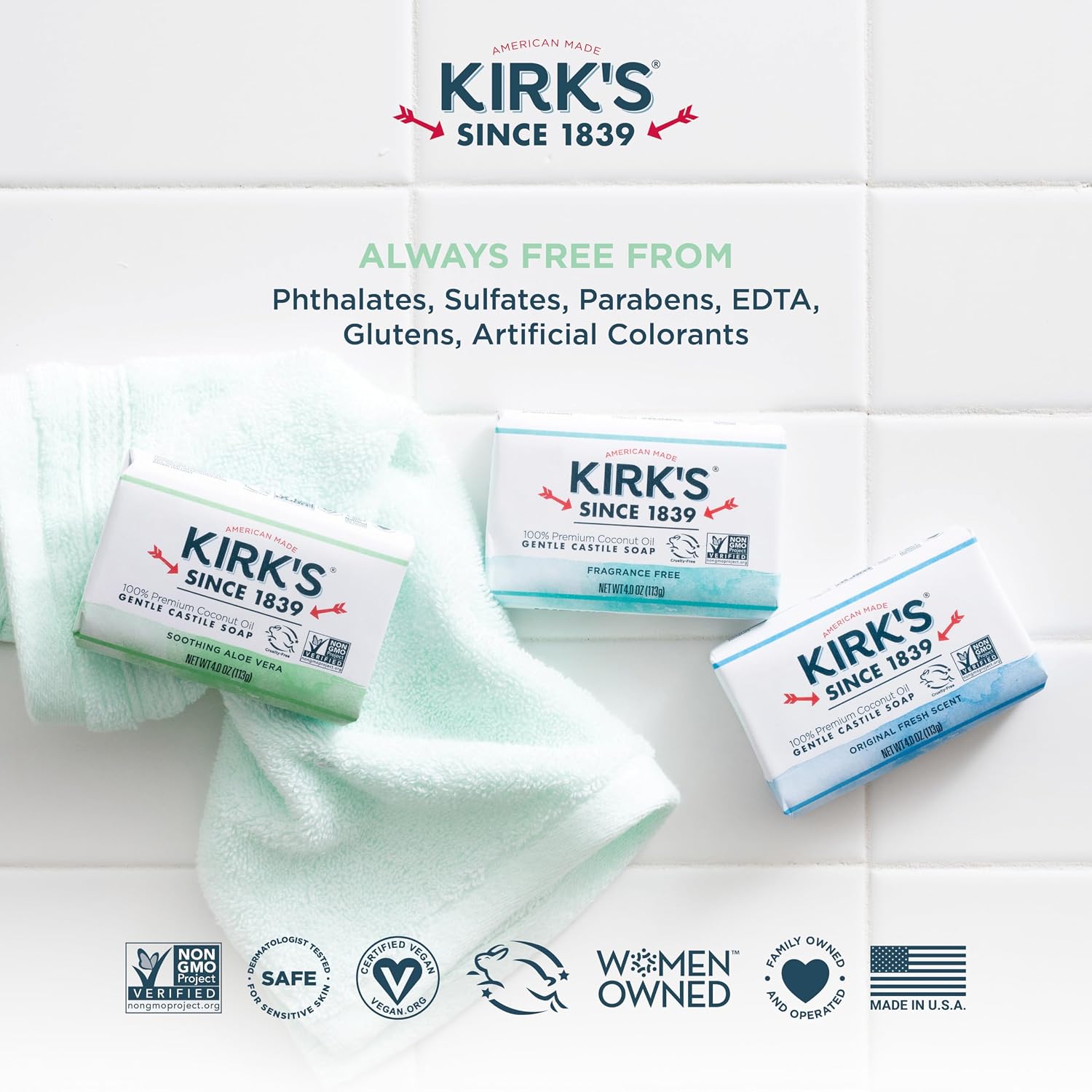 Kirk's Original Coco Castile Soap Fragrance Free 4 oz, Pack 18