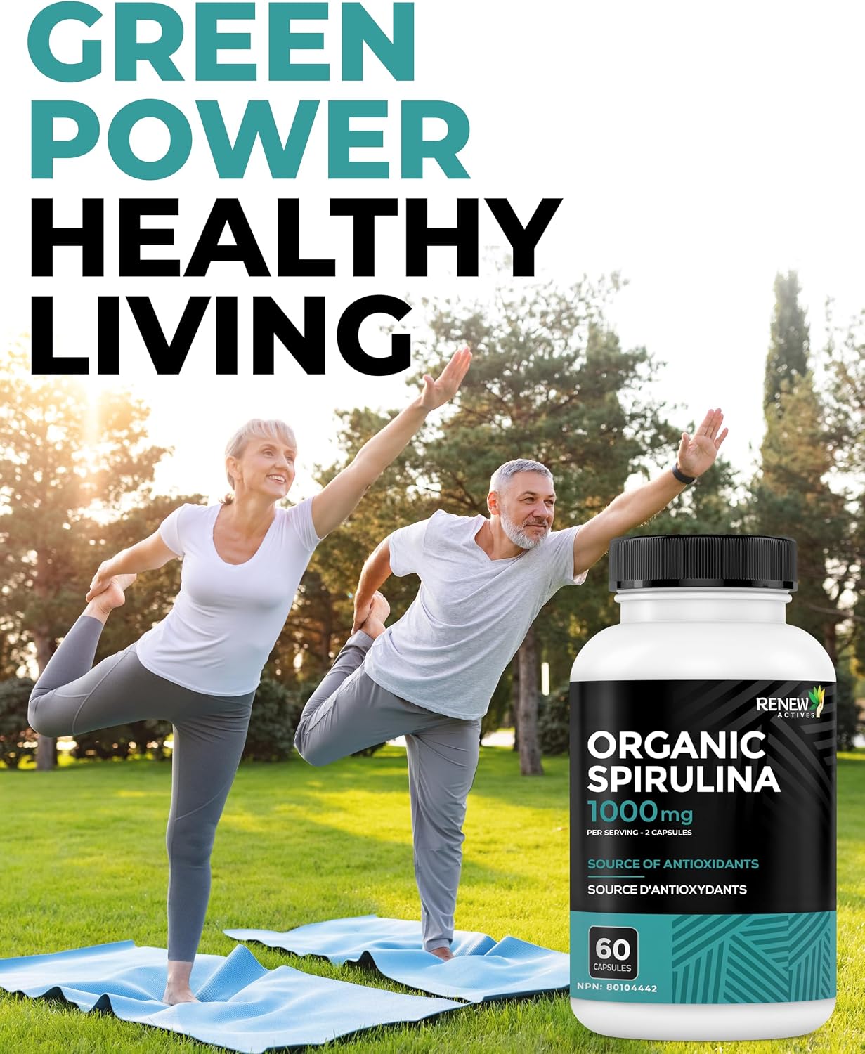 Renew Actives Organic Spirulina 1000MG per 2 Capsules – Superfood for Men & Women – Supports Energy