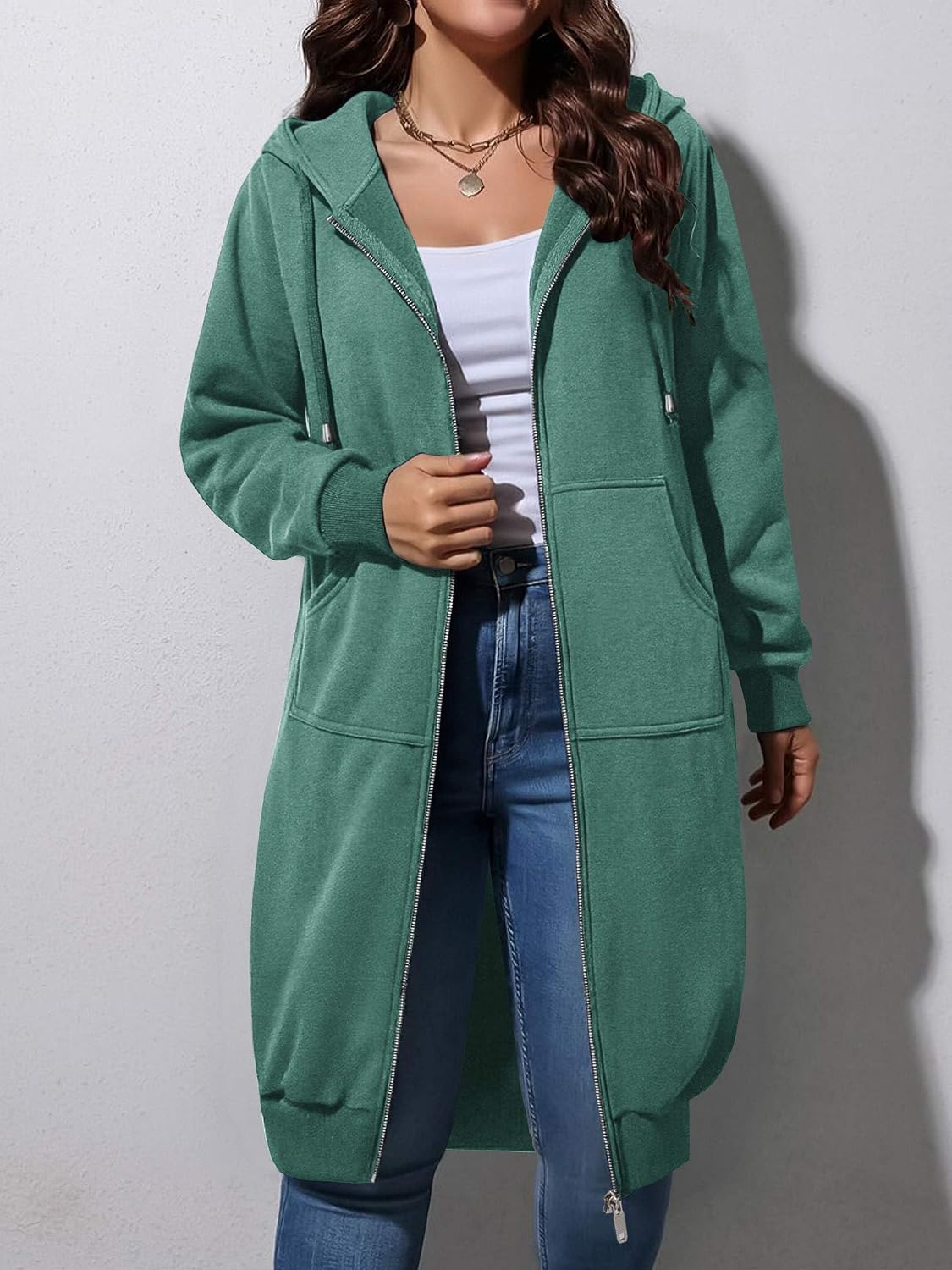 ELESOL Women Casual Zip up Fleece Hoodies Tunic Sweatshirt Long Jacket