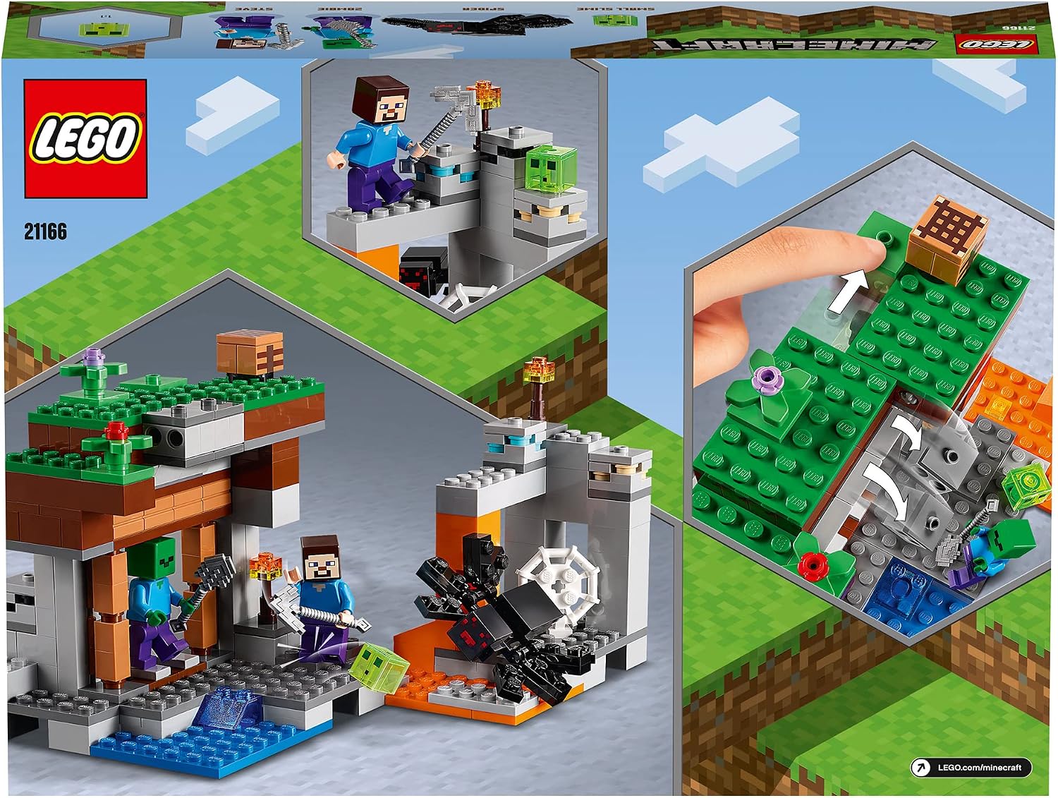 Lego Minecraft The Abandoned Mine Building Toy, Zombie Cave with Slime, Steve & Spider Figures, Gift idea for Kids, Boys and Girls Age 7 Plus 21166