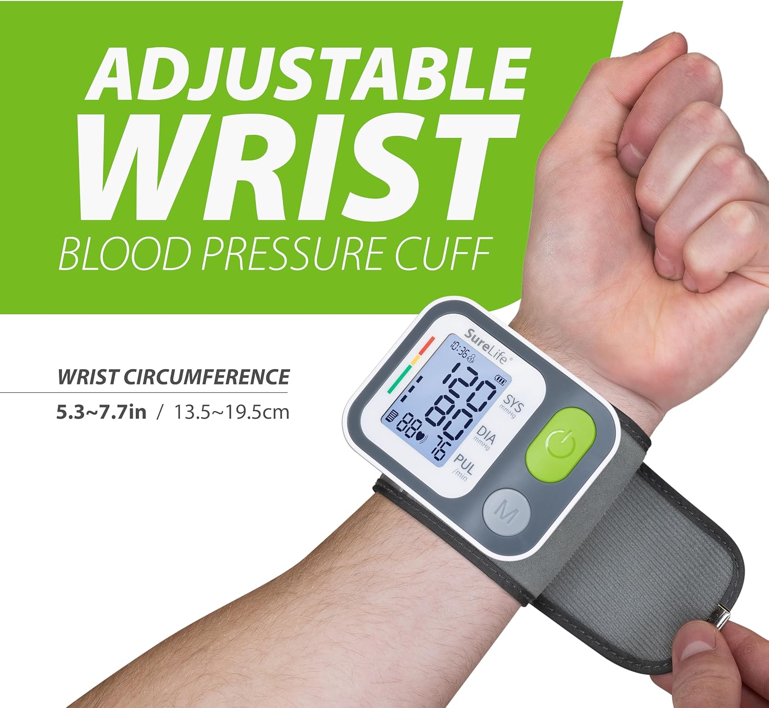 SureLife Premium Wrist Blood Pressure Monitor | Voice Readout, Irregular Heartbeat Alerts, Color-Coded Backlit LCD Screen, Fully Automatic