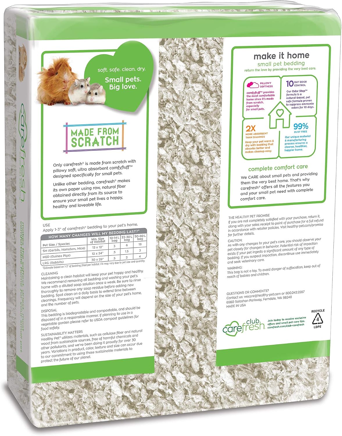 carefresh 99% Dust-Free White Natural Paper Small Pet Bedding with Odor Control, 10L, White