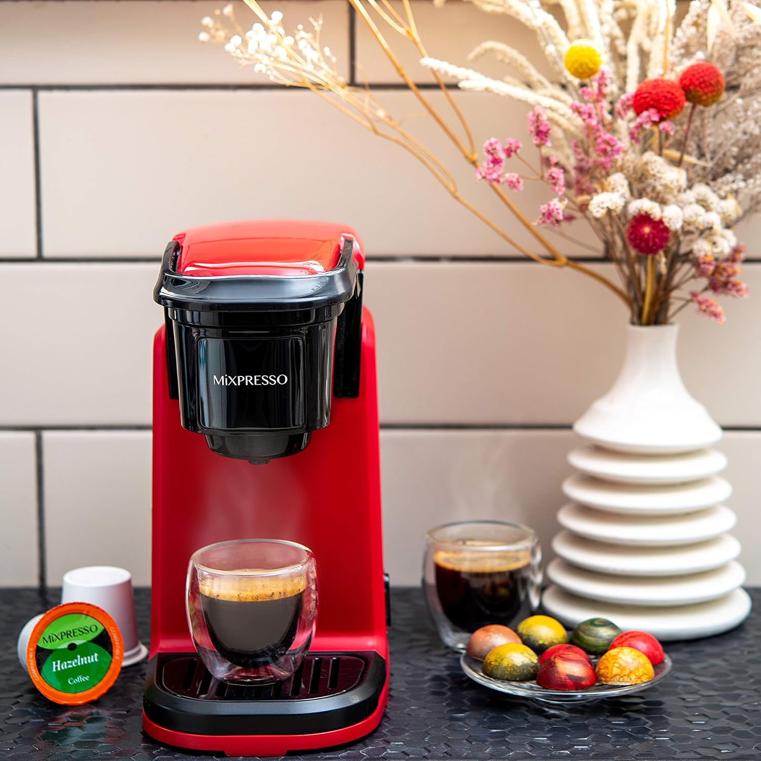 Mixpresso Single Serve Coffee Maker K Cup Coffee Maker for K Pods & Grounds | Compact 800W White Coffee Machine with 14 Oz Water Tank, Fast Brew & Auto Shut-Off, Small Design for Travel RV, Office& Dorm