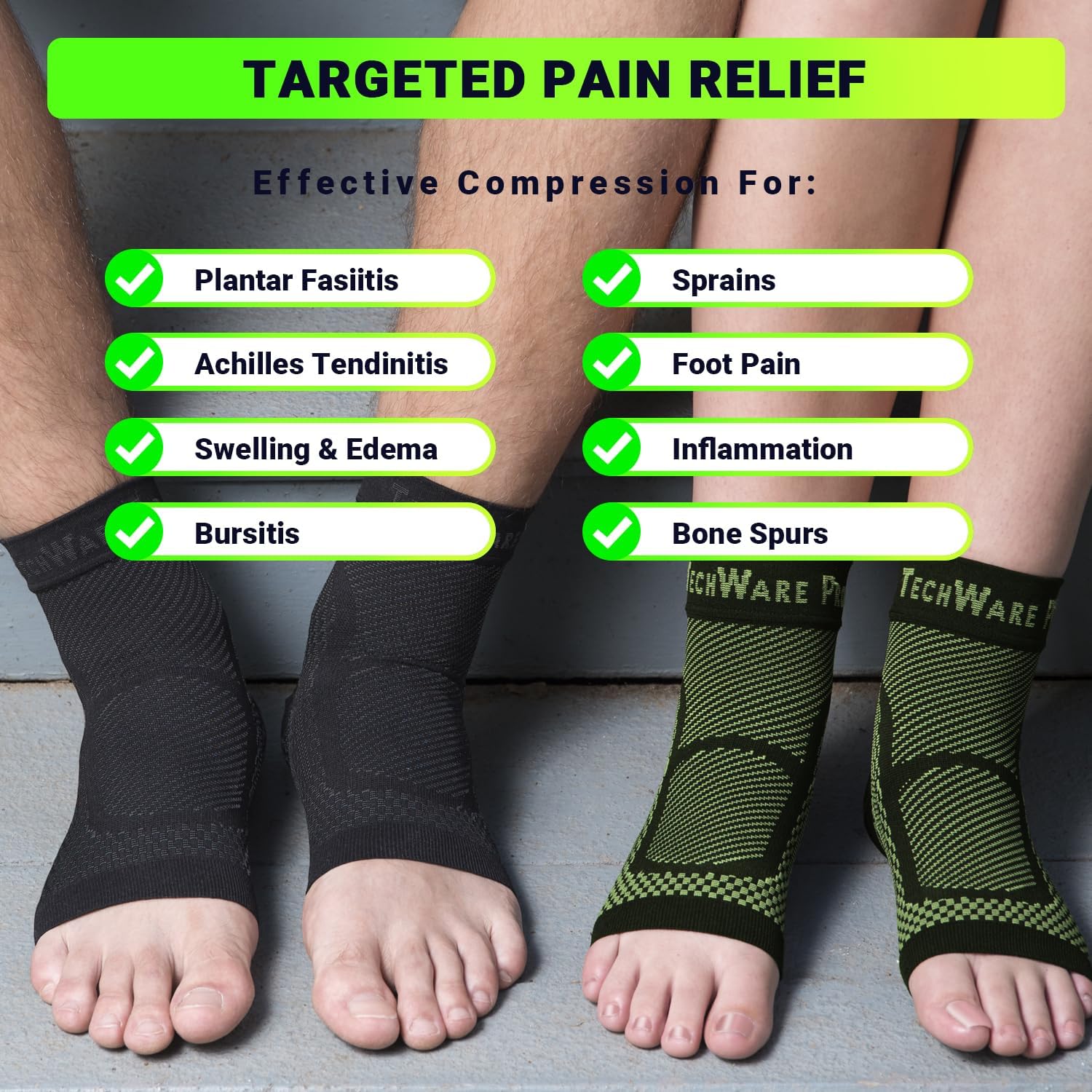 Ankle Brace Compression Sleeve - Plantar Fasciitis Sock. Relieves Achilles Tendonitis. Foot Arch Support Reduces Joint Pain, Swelling & Heel Spur Pain. Injury Recovery Braces for Sports