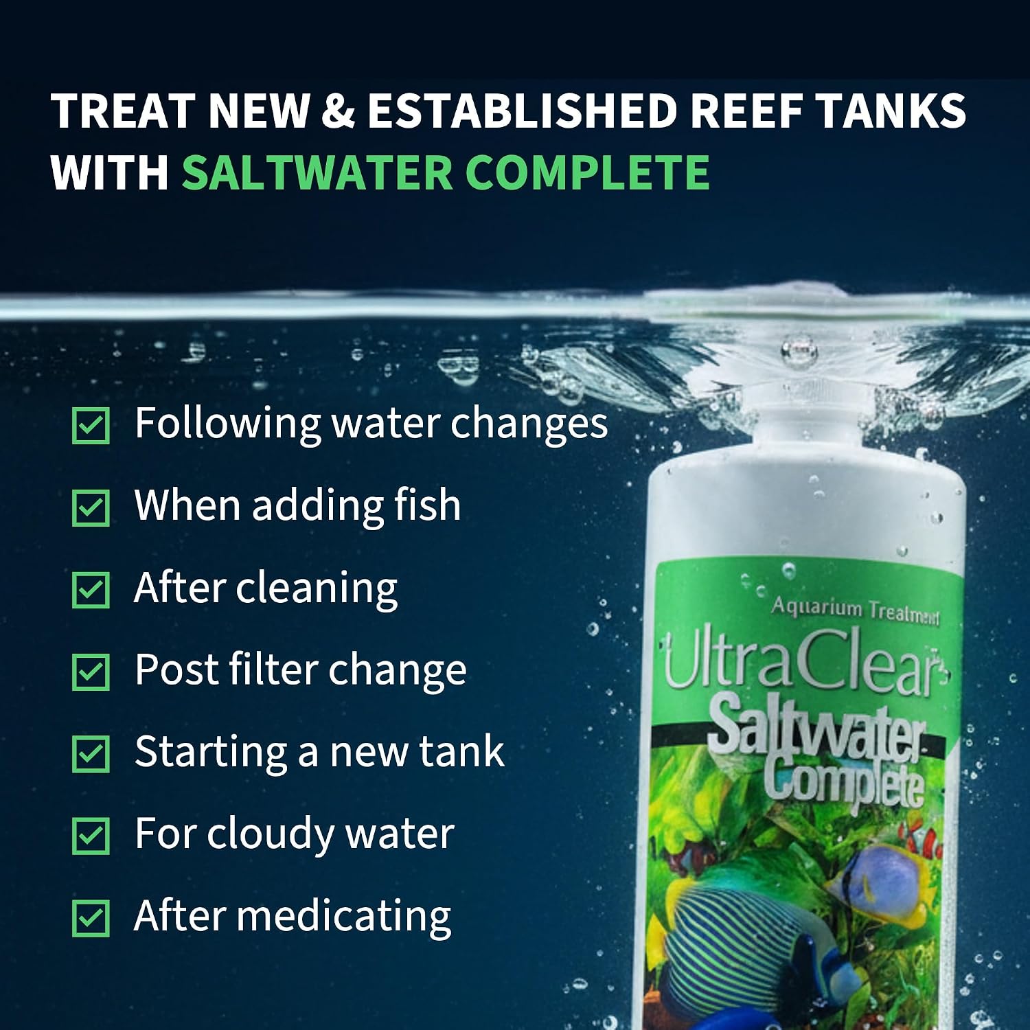 Saltwater Complete – Live Nitrifying Bacteria Blend for Saltwater & Reef Aquariums - Instant Cycle Marine Tank Starter - Removes Ammonia Nitrite - Clarifier - Safe for Fish Coral Invertebrates - 1Gal