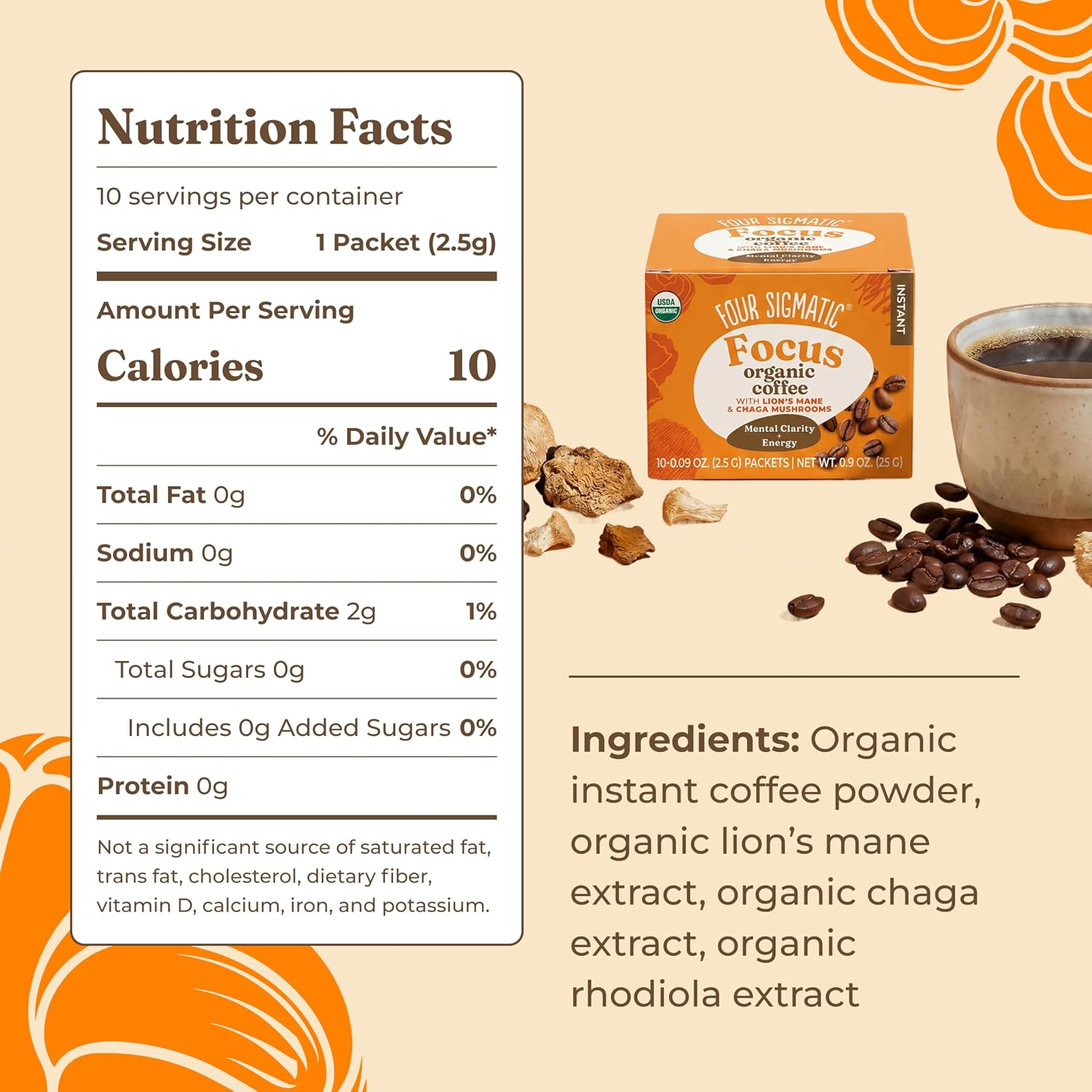 Four Sigmatic Mushroom Mix Coffee Lion's Mane | Focus | Pack of 3 (30 Packets Total)