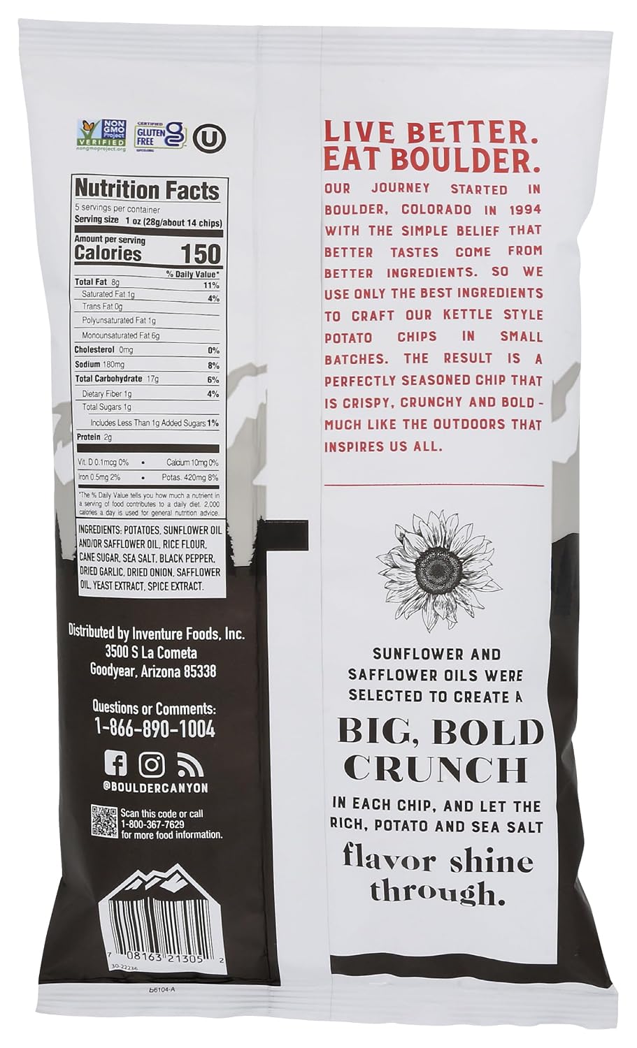 Boulder Canyon, Chips Potato Sea Salt Cracked Pepper, 5 Ounce