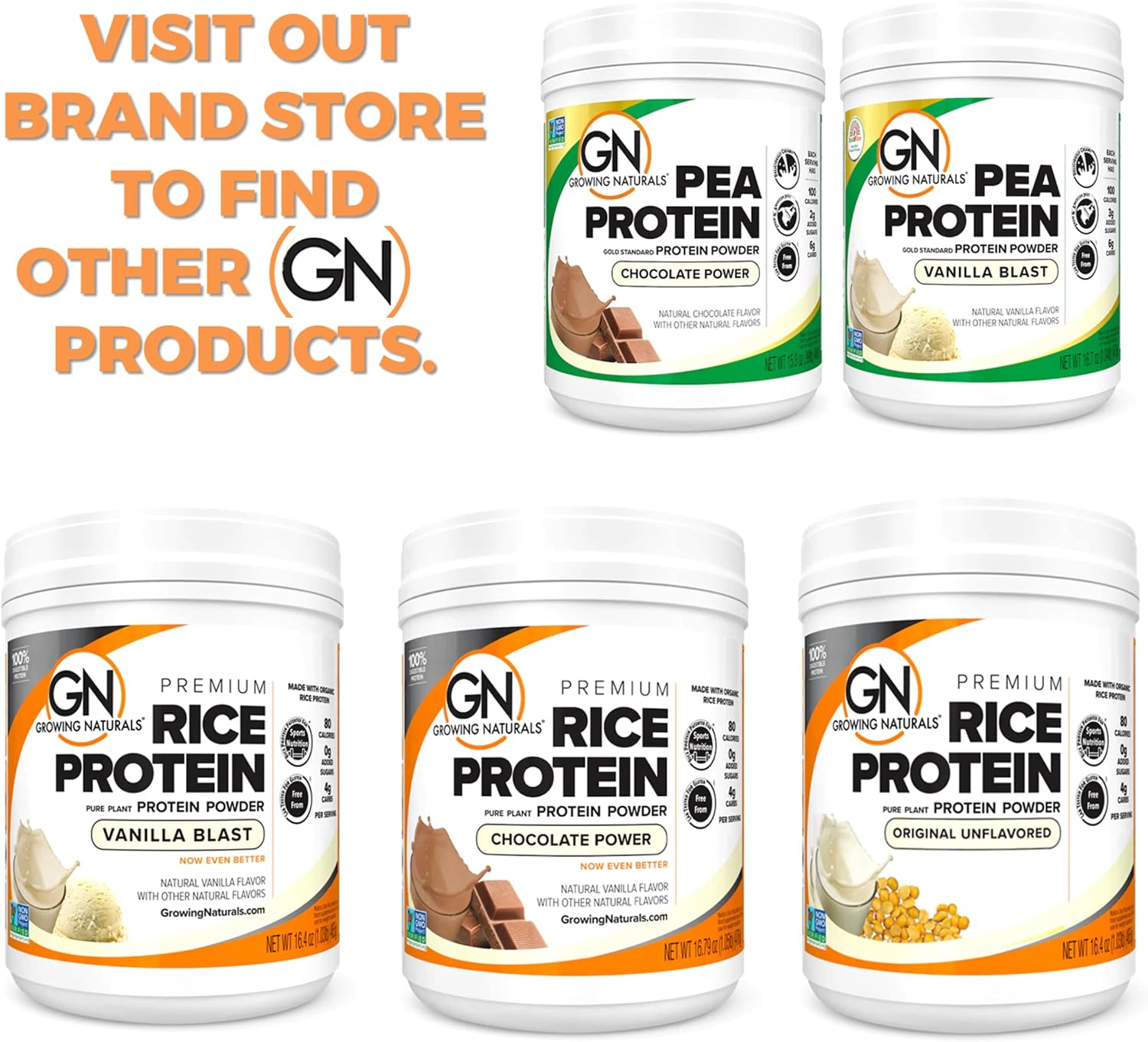 Growing Naturals Organic Rice Protein Powder - 15g Plant Protein, 2.8G BCAA - Low-Carb, Low-Sugar, Non-GMO - Vanilla Blast, 2 Pound (Pack of 1)