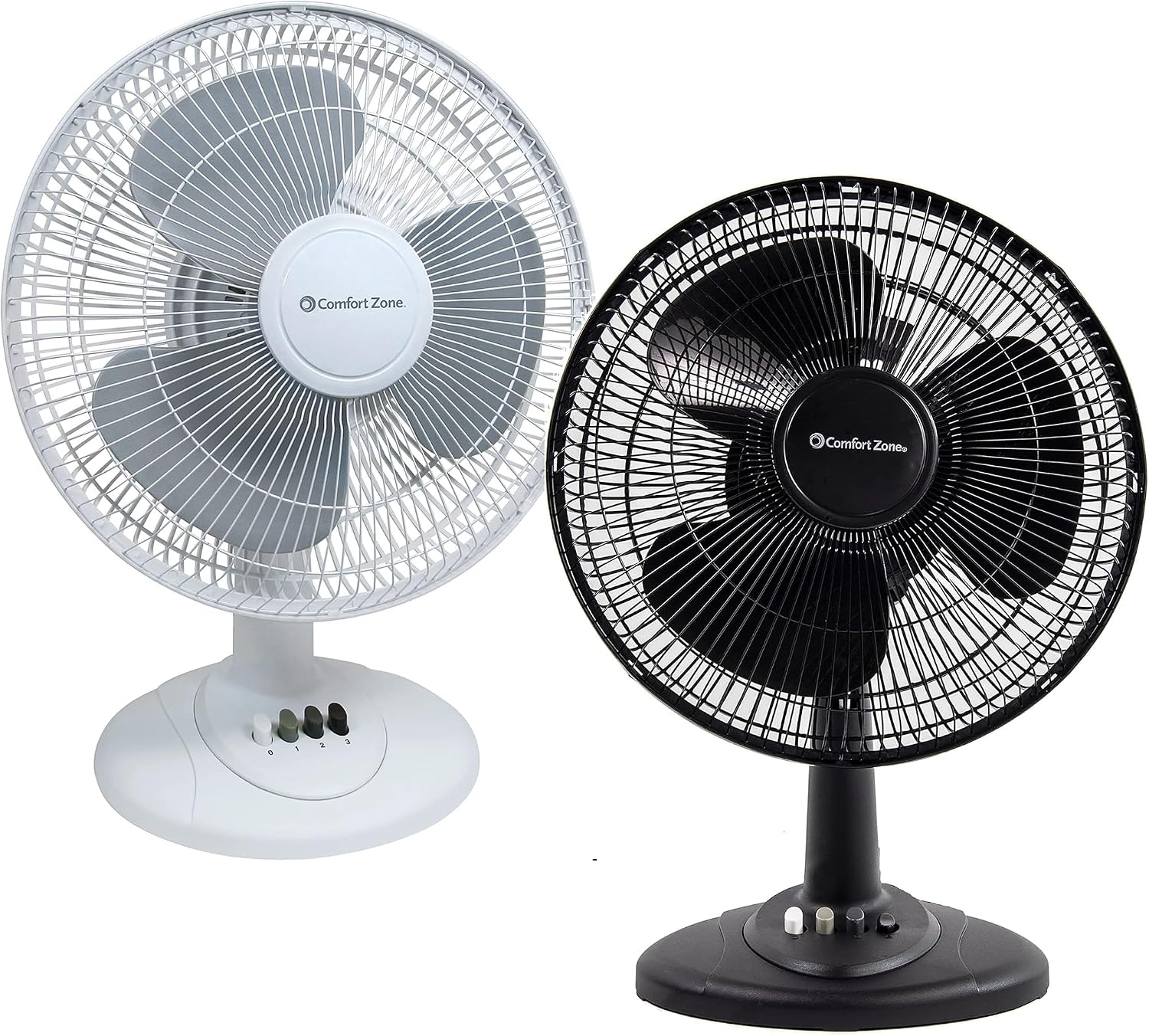 Comfort Zone 12 inch Table Fan with Adjustable Tilt, Wide Area Oscillation, Quiet Air Circulator Fan For Bedroom, 3 Speed Desktop Fan for Home Office, Push Button Controls, White