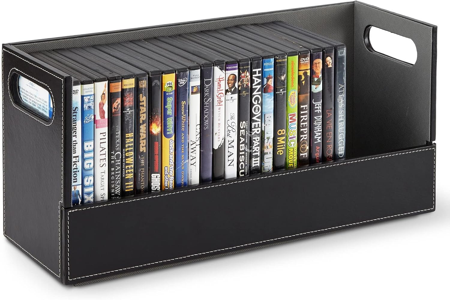 Stock Your Home DVD Storage Box, Movie Shelf Organizer for Blu-Ray, Video Game Cases, CDs, VHS Tape Display Stand, Disc Holder Can Store Up to 28 DVDs, Faux Leather (Espresso)