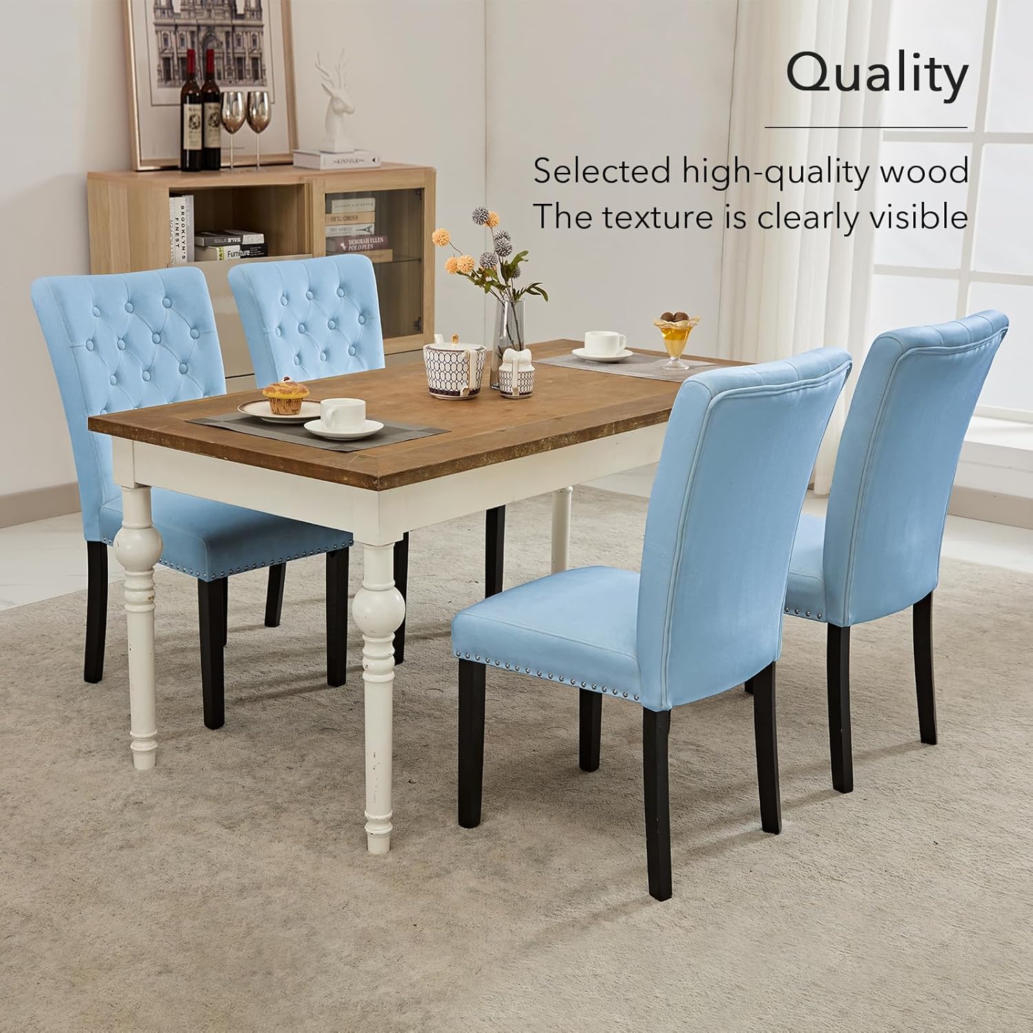 adochr Velvet Dining Chairs Set of 2, Parsons Kitchen Chair, Blue