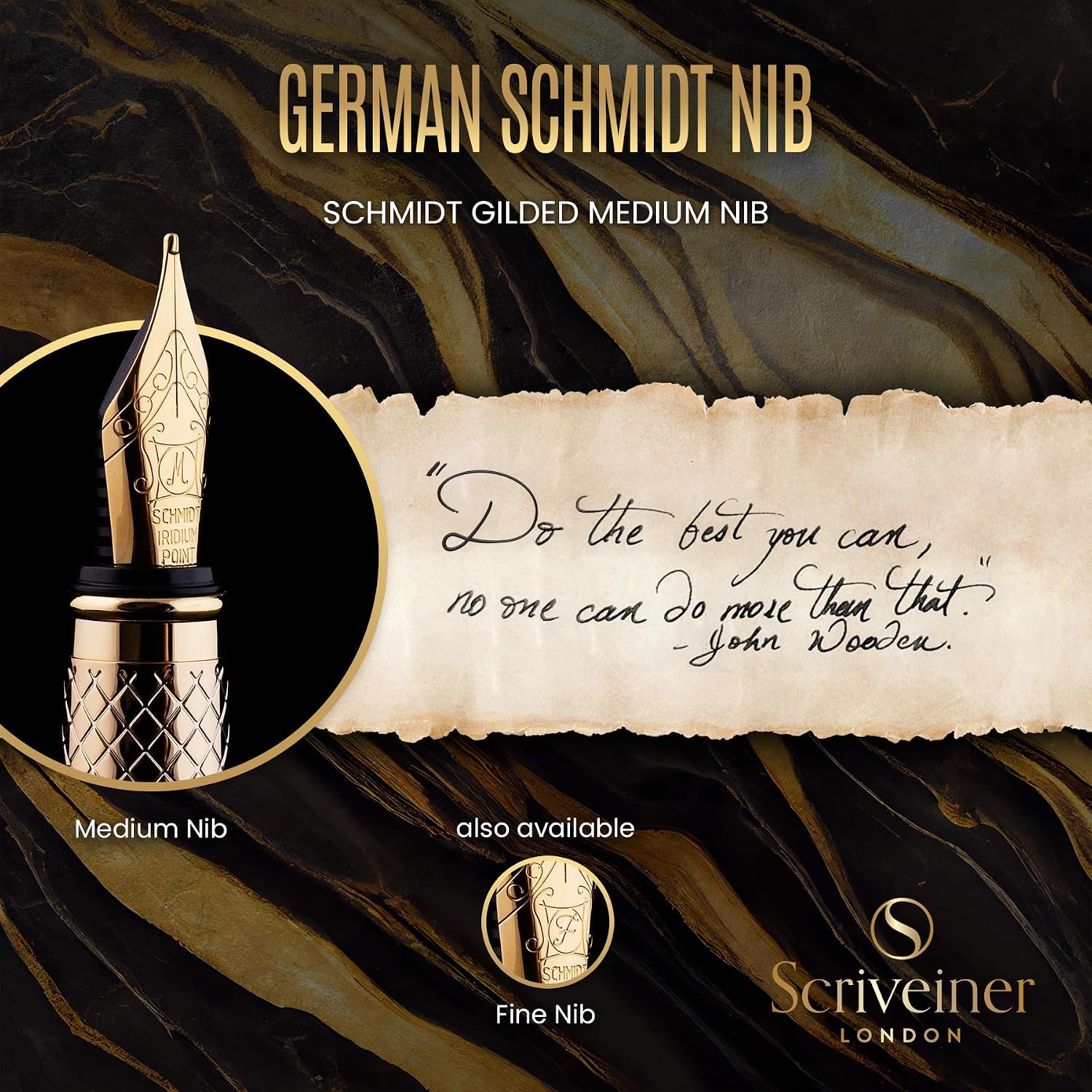 Scriveiner Silver Chrome Fountain Pen - Stunning Luxury Pen, Real Gold Finish Schmidt Gilded Nib (Medium), Best Pen Gift Set for Men & Women