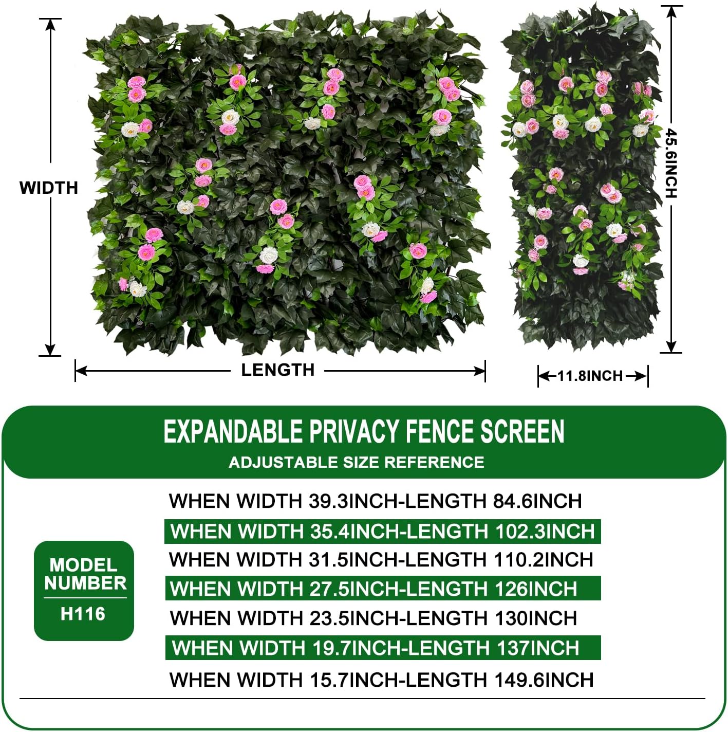 Expandable Fence Privacy Screen for Balcony Patio Outdoor,Decorative Faux Ivy Fencing Panel,Artificial Hedges (Single Sided Leaves)……