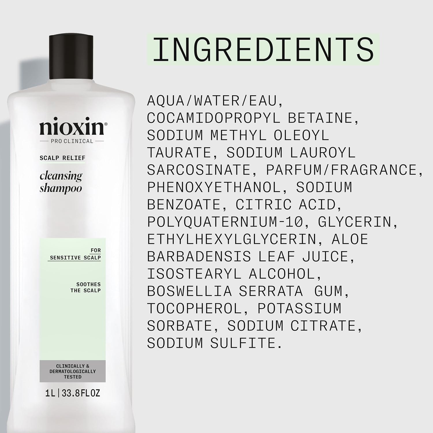 Nioxin Scalp Relief Cleansing Shampoo | Soothes, Hydrates, & Thickens Hair | For Sensitive, Dry, & Itchy Scalp | Made with Aloe Vera & Vitamin E