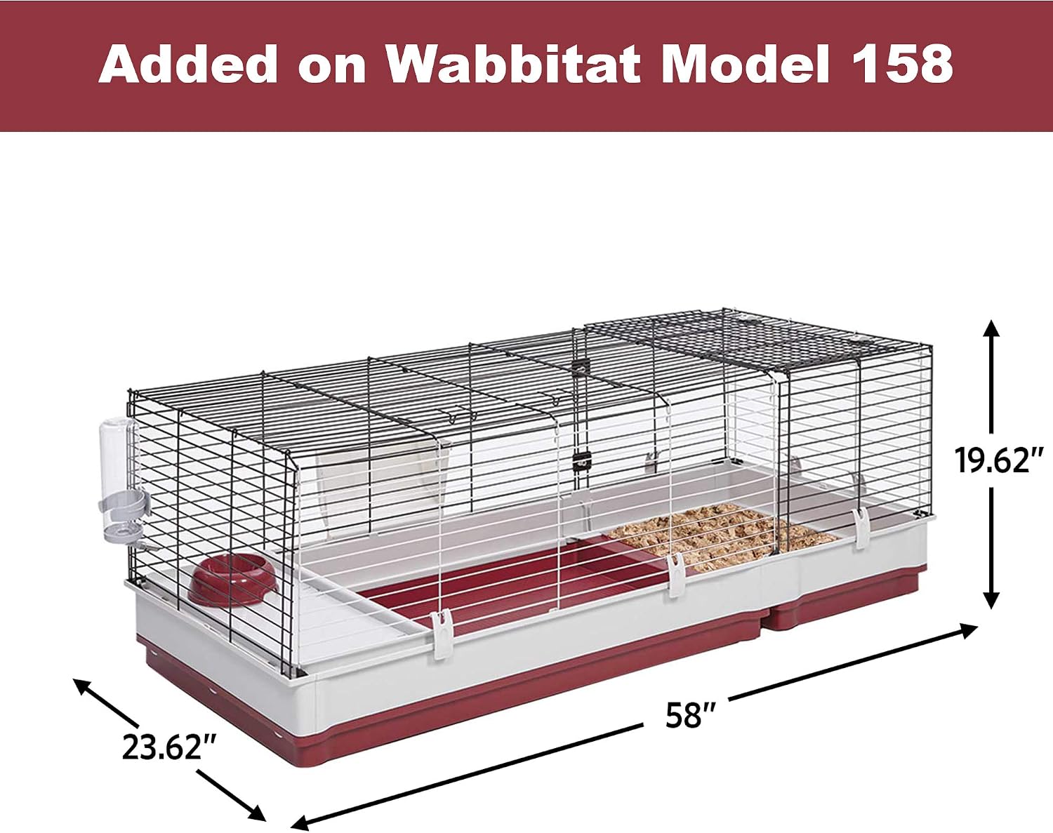 MidWest Homes for Pets 158 Wabbitat Deluxe Rabbit Home, Rabbit Cage, 39.5 L x 23.75 W x 19.75 H Inch, Maroon/White