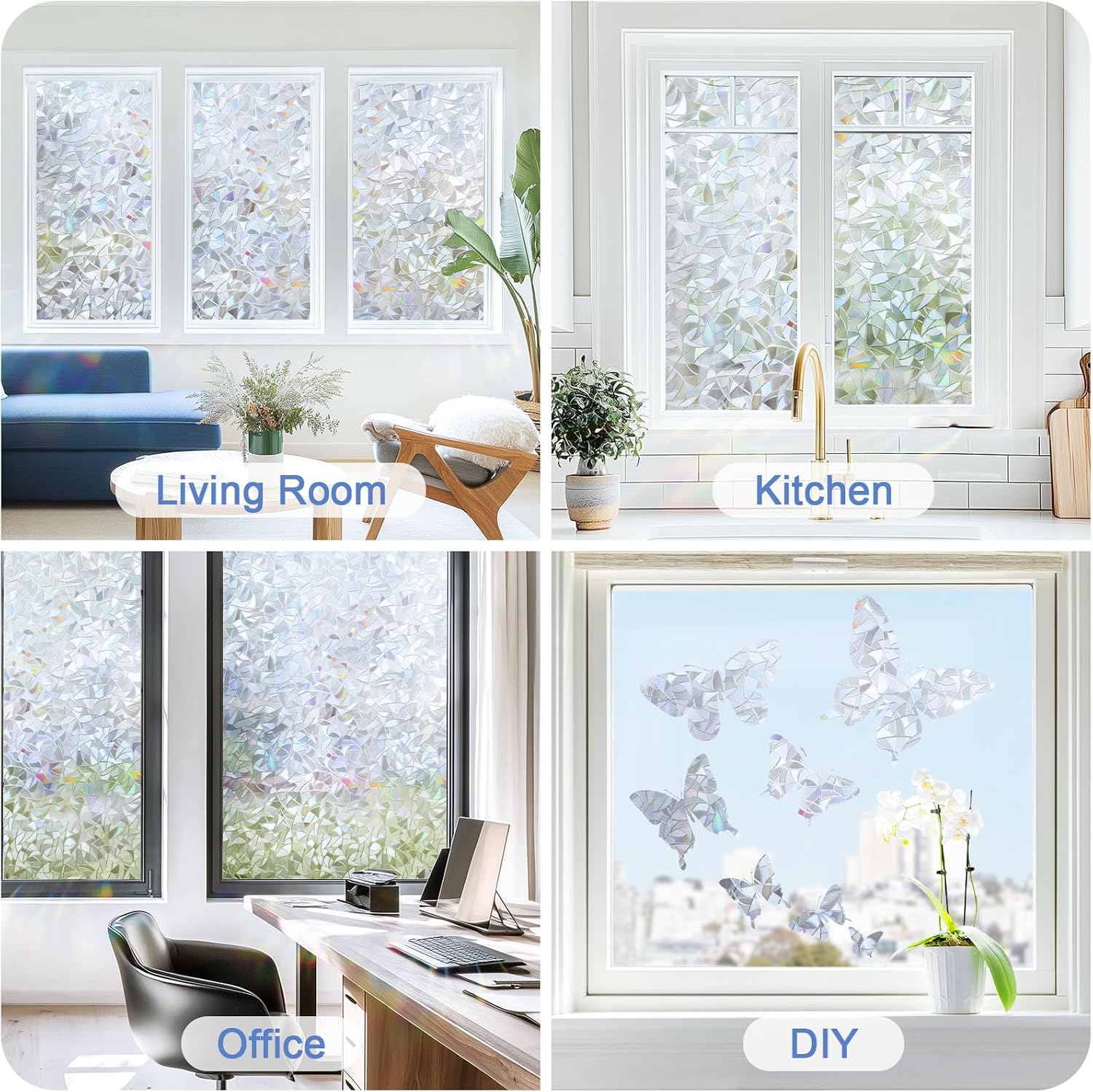 Haton Window Privacy Film, Stained Glass Rainbow Film, 17.5" x 78.7"