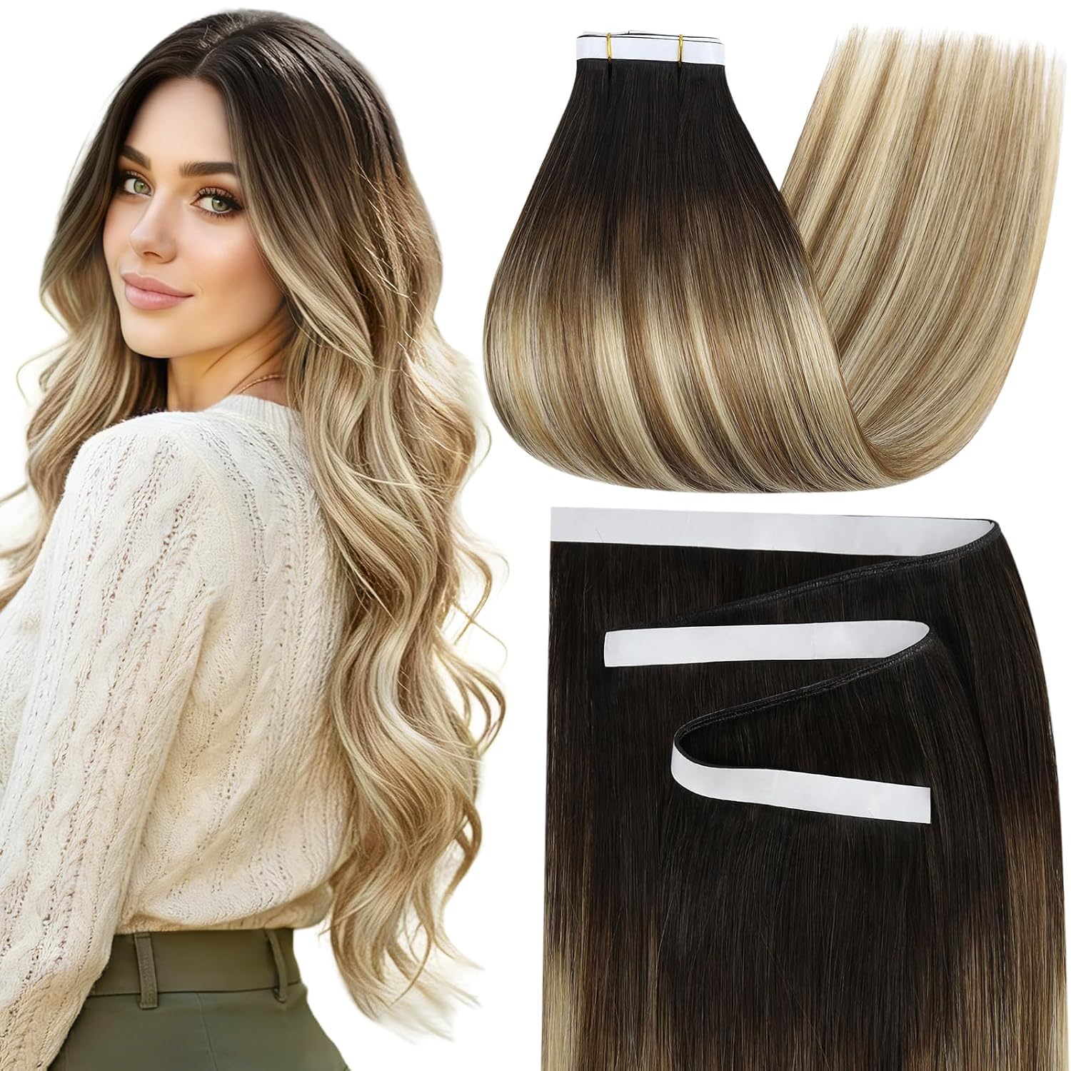 Moresoo Black Tape in Hair Extensions Human Hair, 18 Inch, 20Pcs, 50g