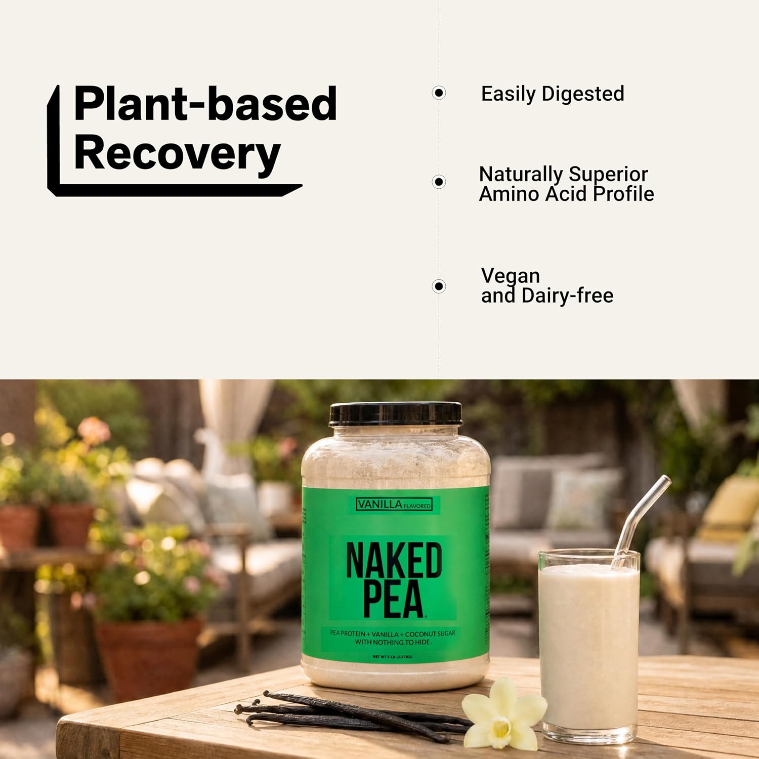 NAKED Pea - 5LB 100% Pea Protein Powder from North American Farms - Unflavored Vegan Pea Protein Isolate - NSF Certified, Plant Protein Powder, Easy to Digest - 76 Servings