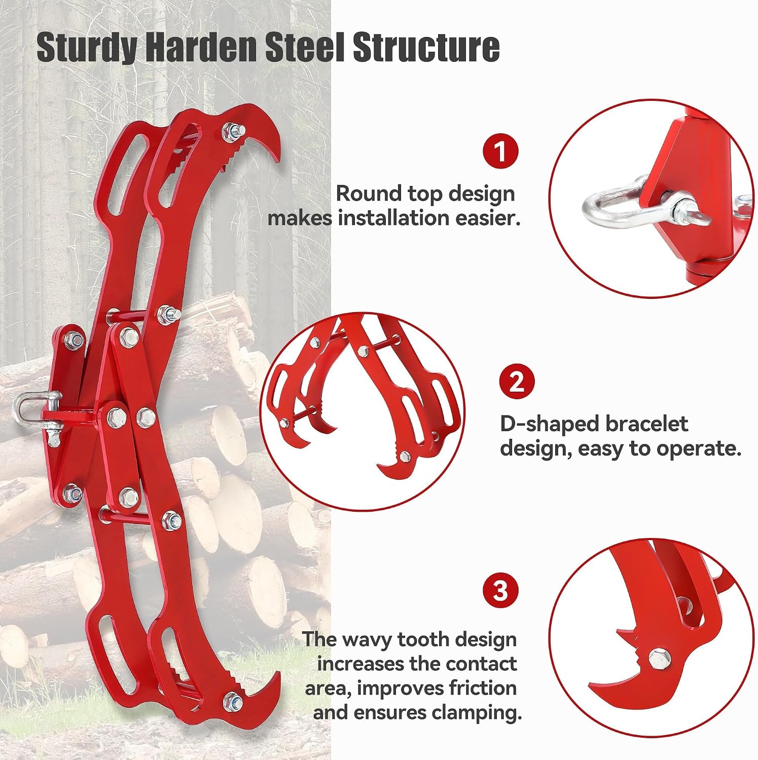 Garvee 28 in Log Lifting Tongs, Log Grabber, Skidding Log Lifting Tongs Timber, Heavy Dut Solid Steel Swivel Dragging Steel Tongs Log Lifting Lumber Skidding Tongs Logging Grabber(4 Claw)