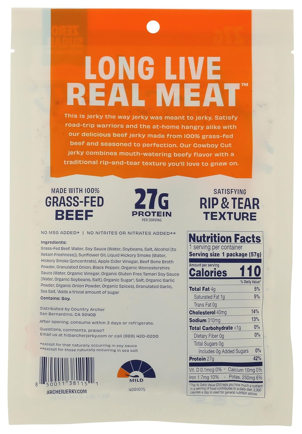 Archer Mustard BBQ Grass Fed Beef Jerky, 2 OZ