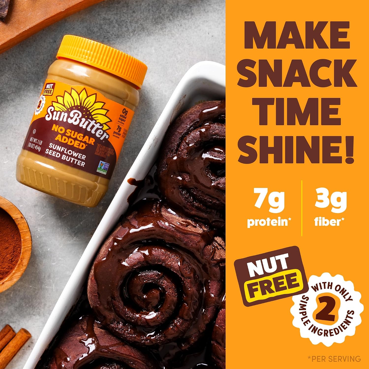 SunButter Original Sunflower Seed Butter, 16 oz Nut-Free Spread with 7g Plant-Based Protein, Roasted Rich & Savory Flavor, Smooth Texture | Vegan, Kosher & Non-GMO
