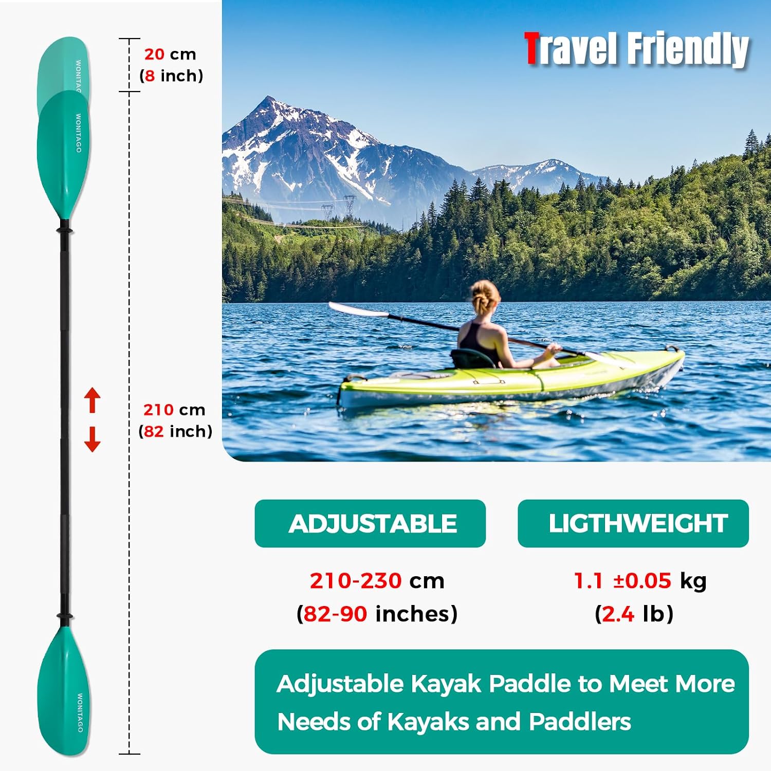 Kayak Paddle, Adjustable and Lightweight Kayaking Oar