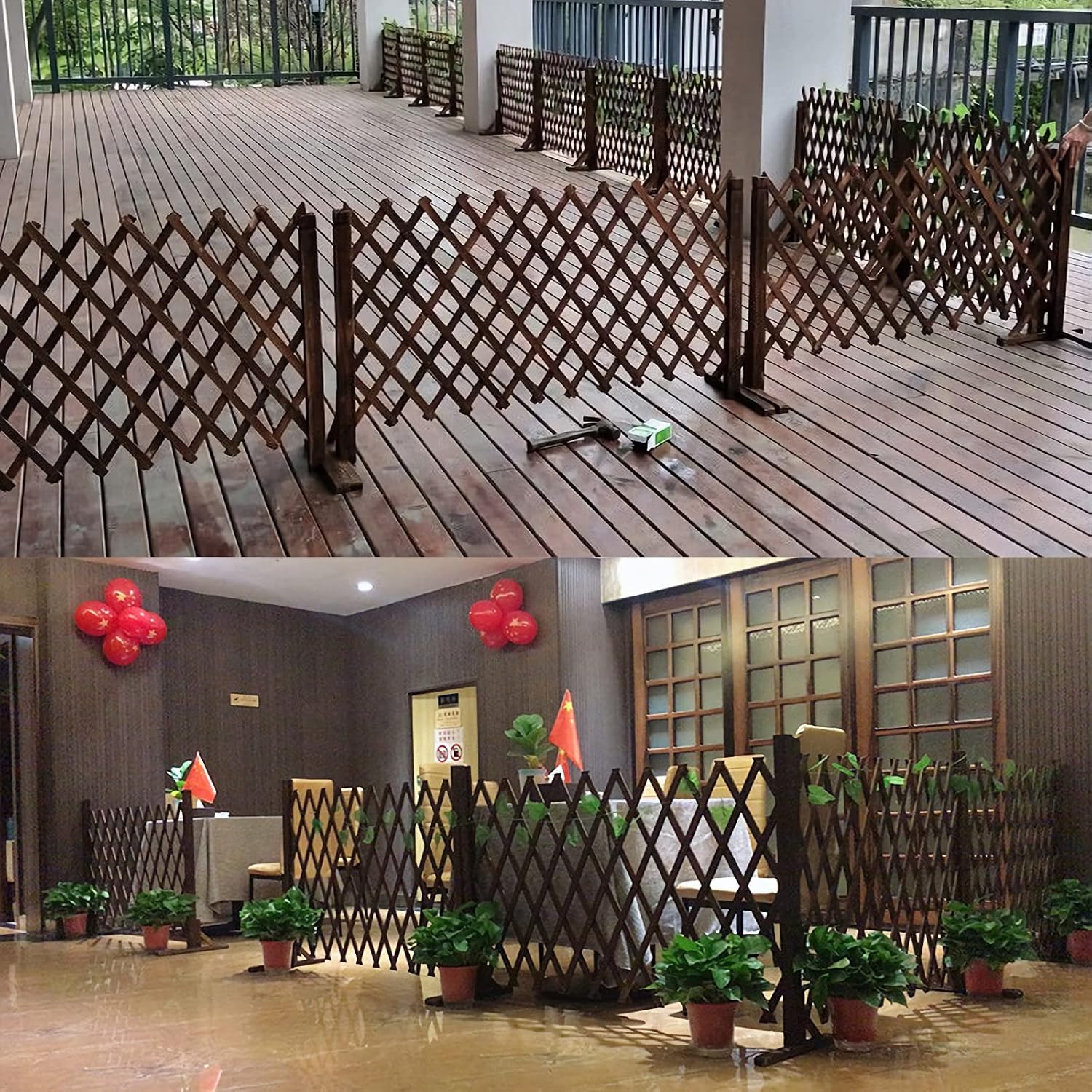 MYOYAY 2PCS Expandable Garden Fence Instant Wooden Pet Gate