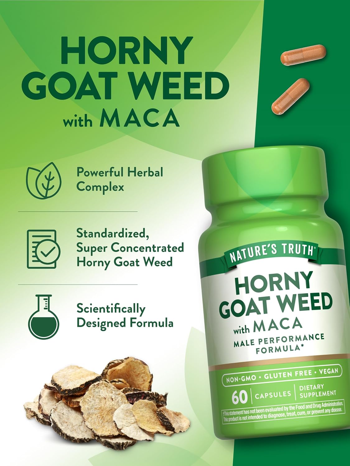 Nature's Truth Horny Goat Weed with Maca | 60 Powder Extract Capsules | Vegan, Non-GMO and Gluten Free Supplement