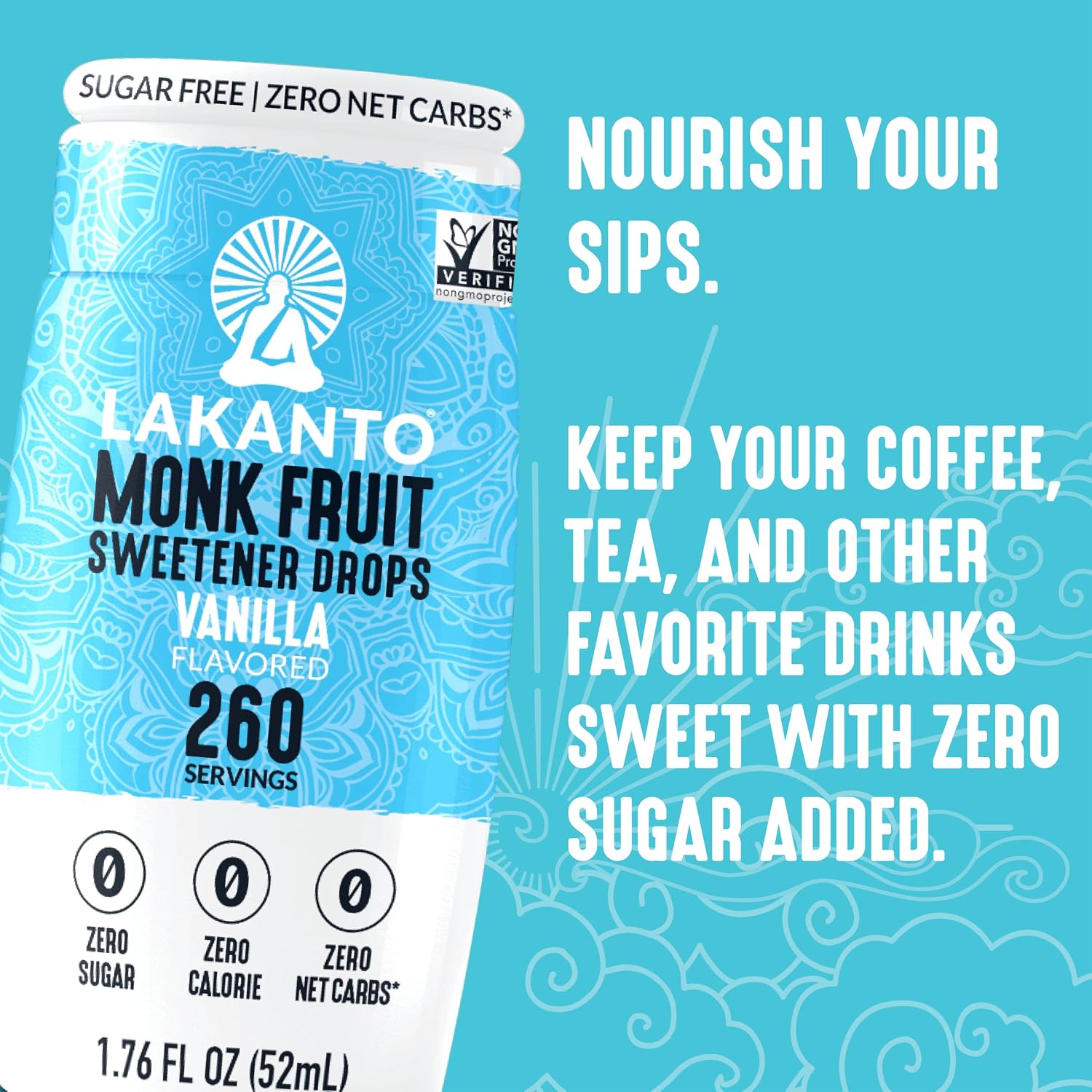 Lakanto Liquid Monk Fruit Extract Drops, Original, 1.76 Fl Oz | Erythritol Free Sugar Substitute Sweetener, For Coffee, Tea, Smoothies, Oatmeal, Yogurt, Cocktails, Zero Sugar, Vegan, Keto