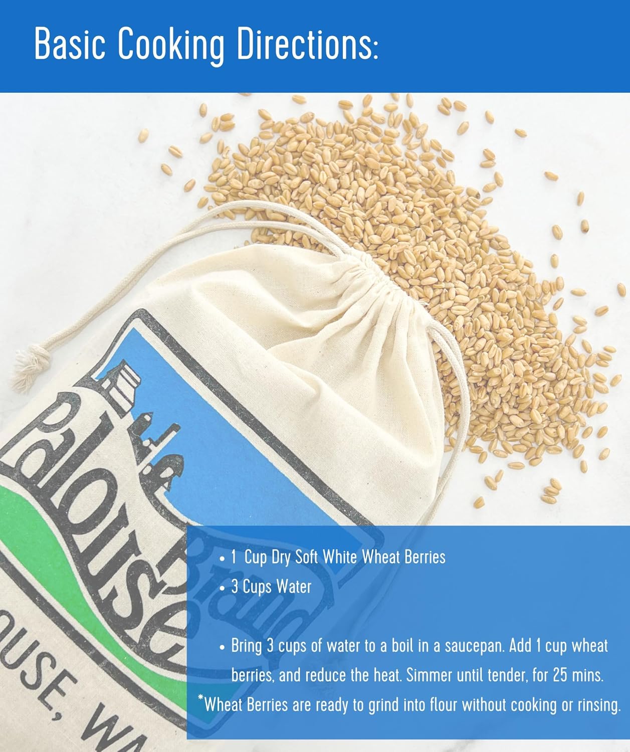 Palouse Brand Certified Glyphosate Residue Free Soft White Wheat Berries | 25 LBS Bulk | Family Farmed in Washington State | Sproutable | Non-GMO Project Verified | Kosher
