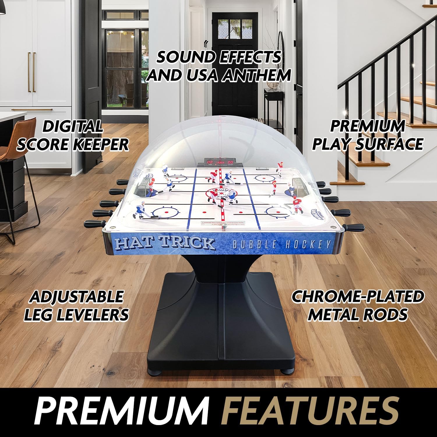 Hat Trick Bubble Hockey Game for Your Home Game Room - with Durable 2-Part Molded Base, Easy-Grip Rod Handles