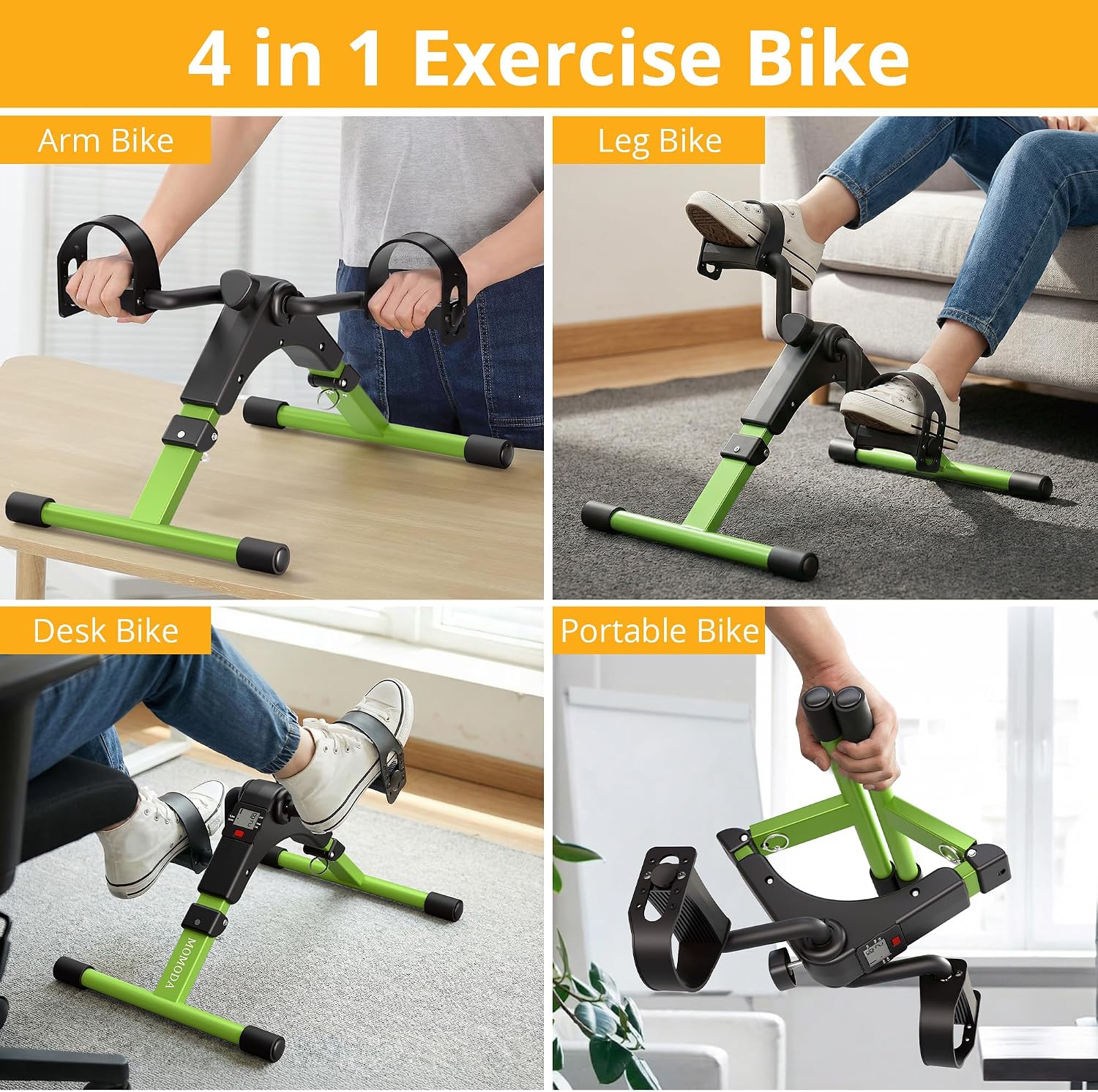 Pedal Exerciser Desk Exercise Bike Leg and Arm Bike with LCD Monitor Foldable (black/green)