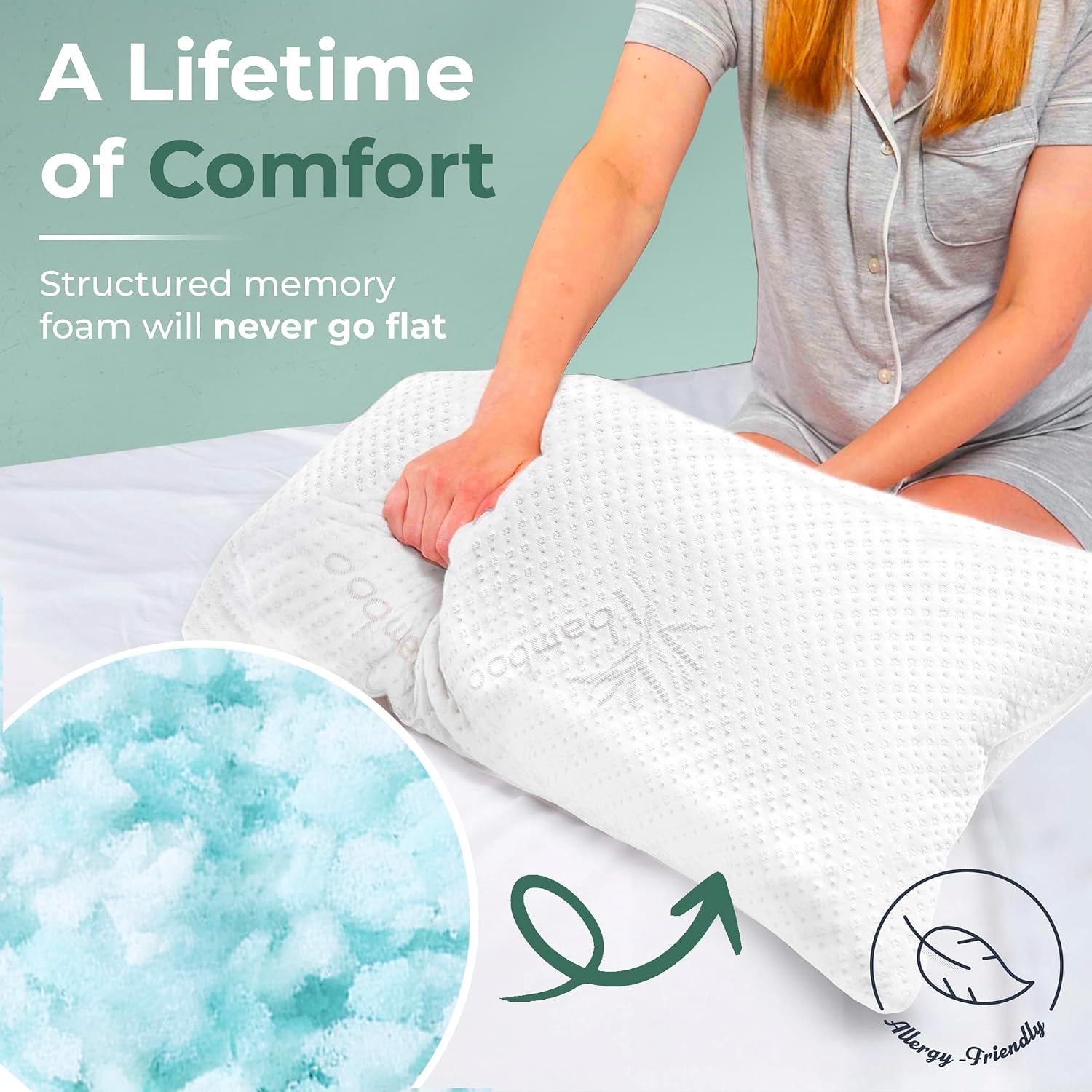 Snuggle-Pedic Adjustable Memory Foam Pillows - GreenGold Certified Pillow w/ Viscose of Bamboo Cover for Side, Stomach & Back Sleepers - Made in the USA - Standard