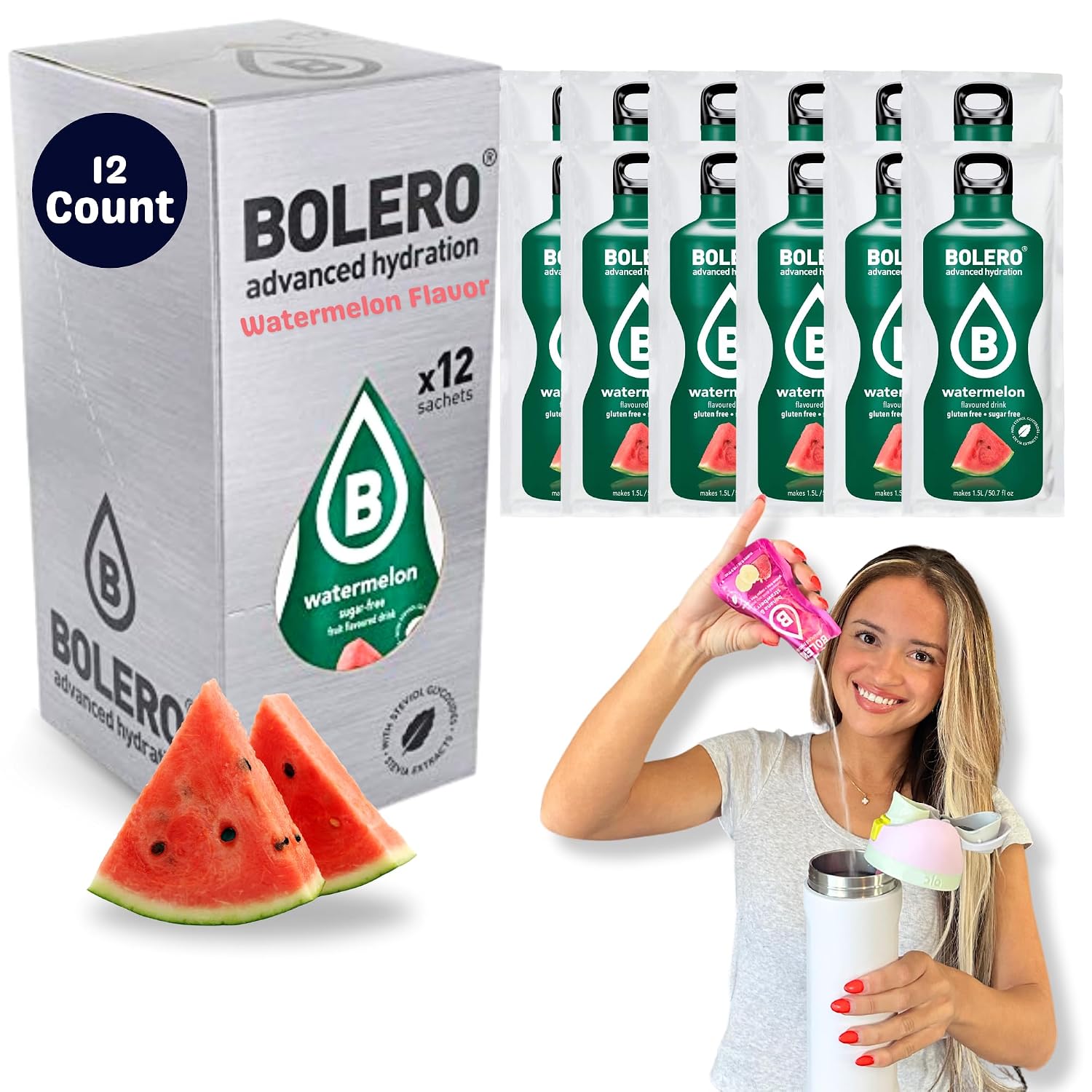Bolero- Sugar Free Drink Mix Packets Pomegranate Fruit Flavors | Powdered Flavored Water Packets | 12 Large Sachet On The Go Packets
