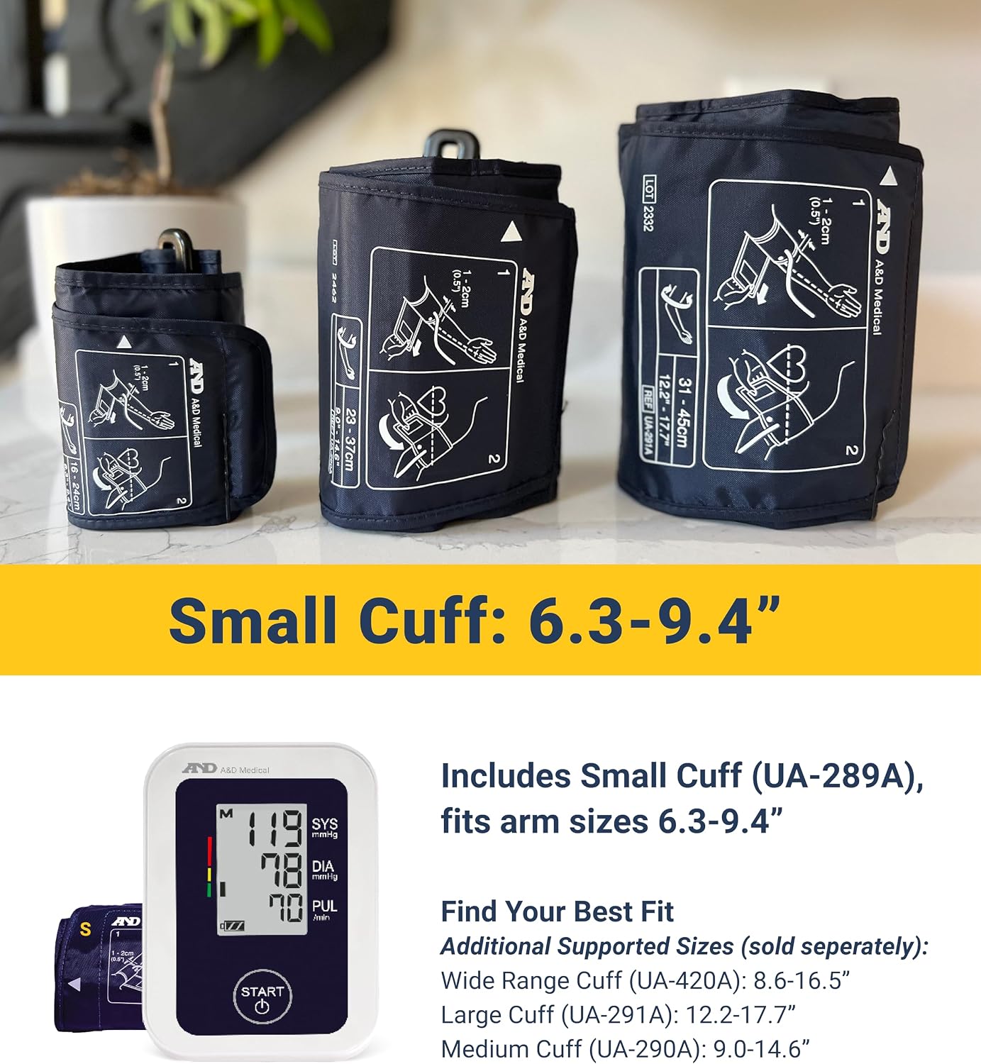 A&D Medical UA-651 Upper Arm Blood Pressure Monitor, Cuff 8.6-16.5” | Upper Arm Precise BP Machine – Wide Range Cuff (8.6”), 60 Readings, Large LCD Display, Adults, Includes 4 AA Batteries