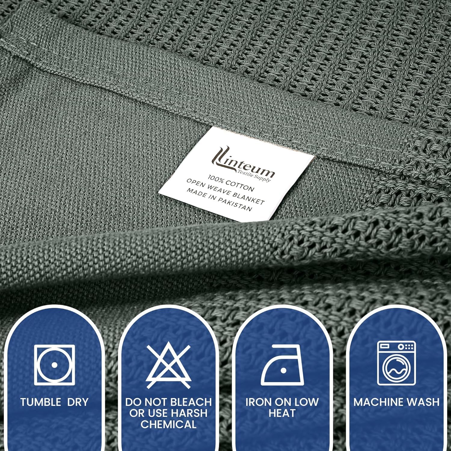 Linteum 100% Cotton Open-Cell Leno Weave Blanket — Breathable All Season — Queen 90x90 — Ice Grey