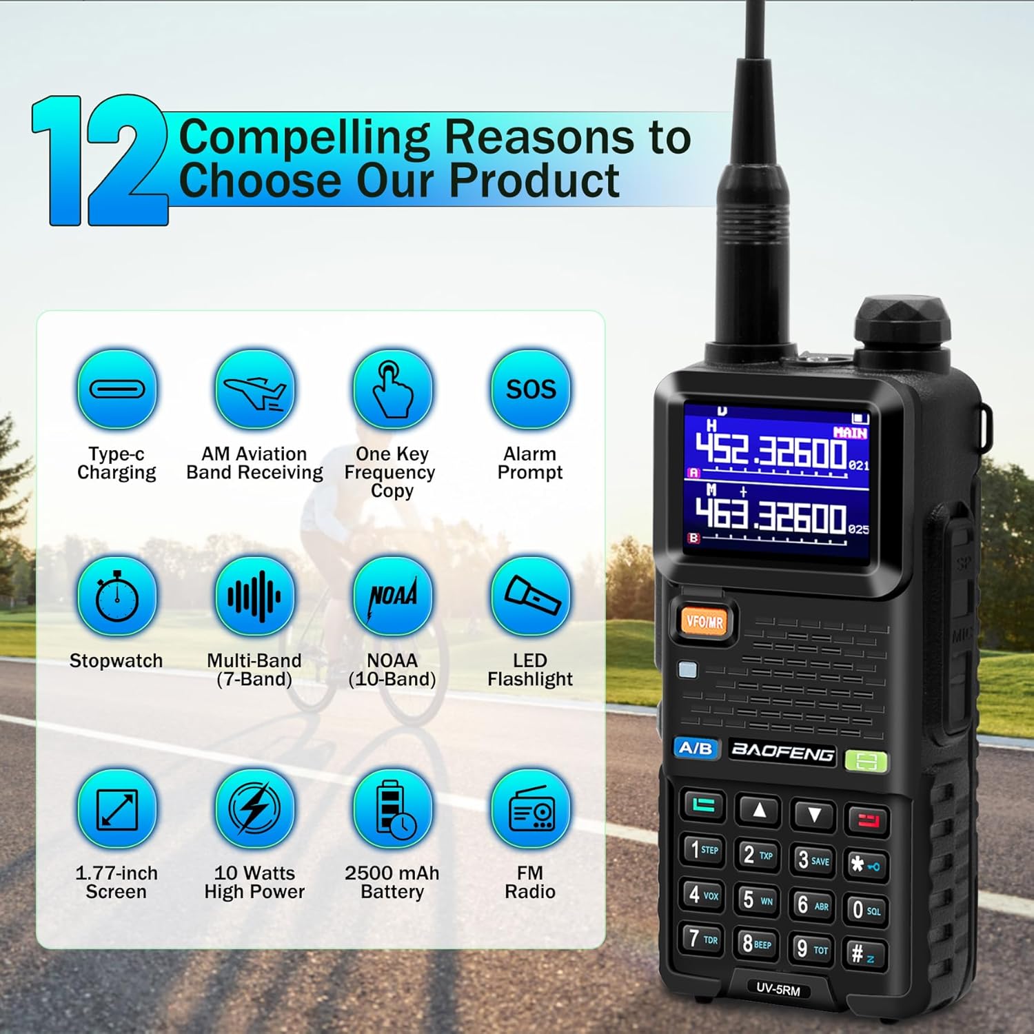 BAOFENG Radio UV-5RM Ham Radio Handheld 10W Walkie Talkie Long-Range 4Pack | Two Way Radio, 2500mAh Battery, Type-C Charging, Programming Cable