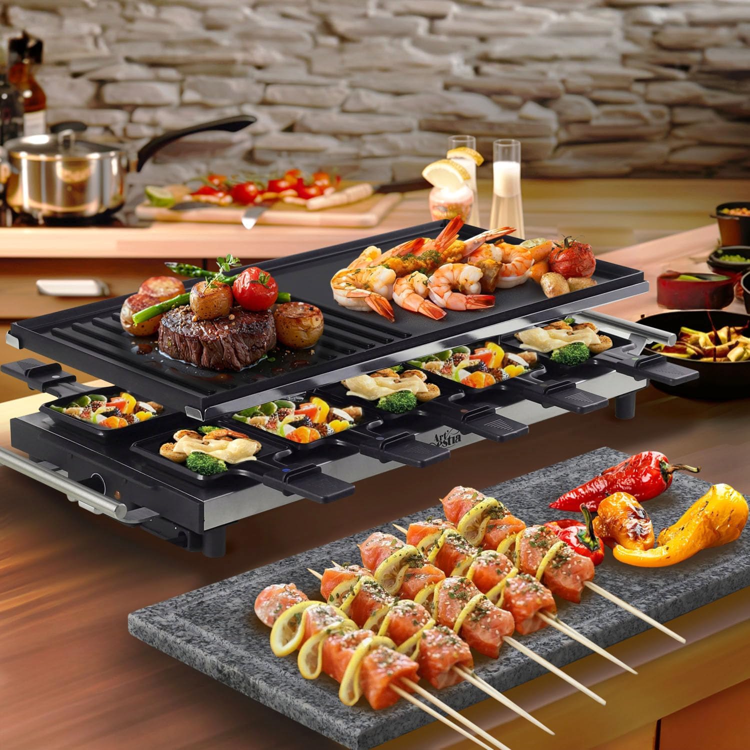 Artestia 1500W Large Size Raclette Cheese Grill | Adjustable Temperature Korean BBQ Grill, Cheese Raclette with Grill Stone for Parties Family
