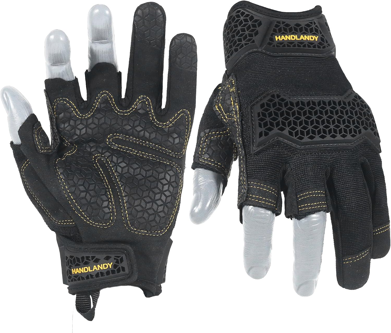 HANDLANDY Framer Work Gloves Open-Finger Carpenters Gloves, Fingerless Gaming Gloves for Tactical Shooting, Airsoft, Hunting, Police Work and Hiking L