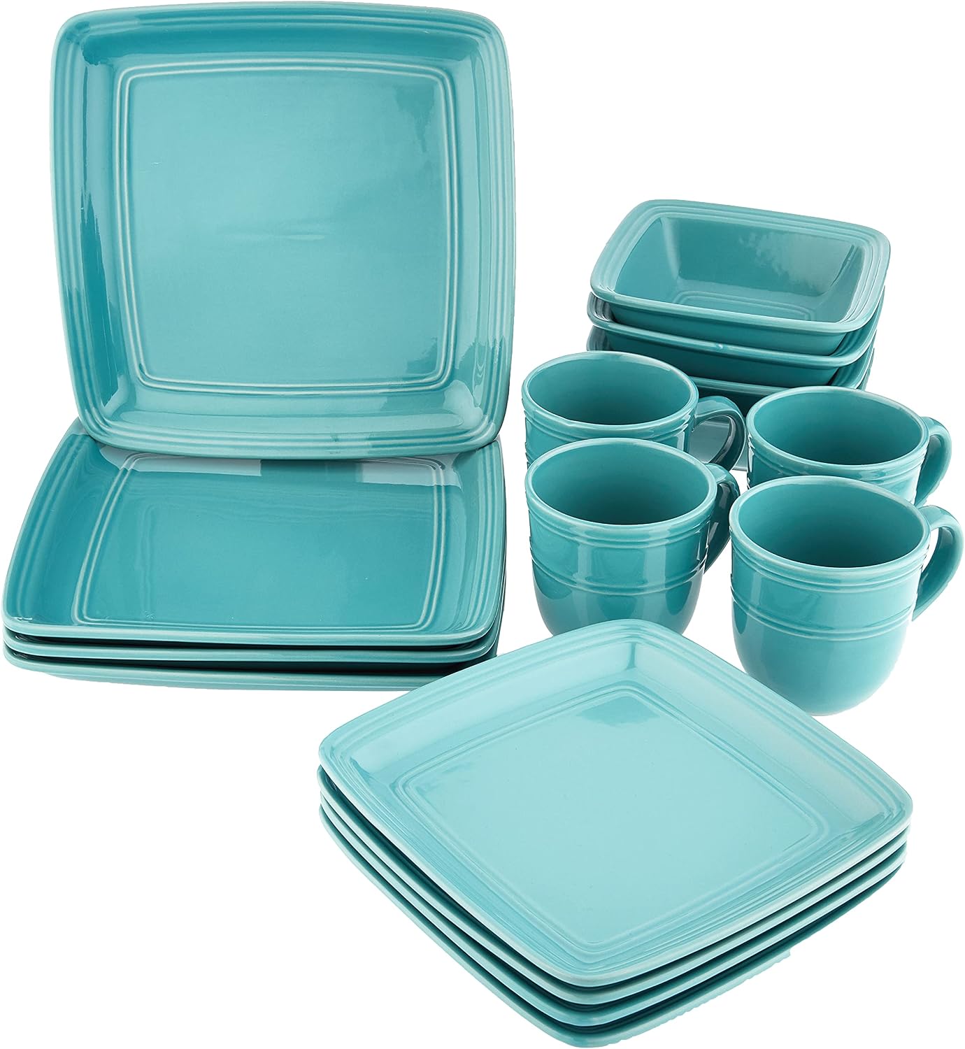 American Atelier Madelyn Square Dinnerware Set, 16-Piece, Turquoise Green