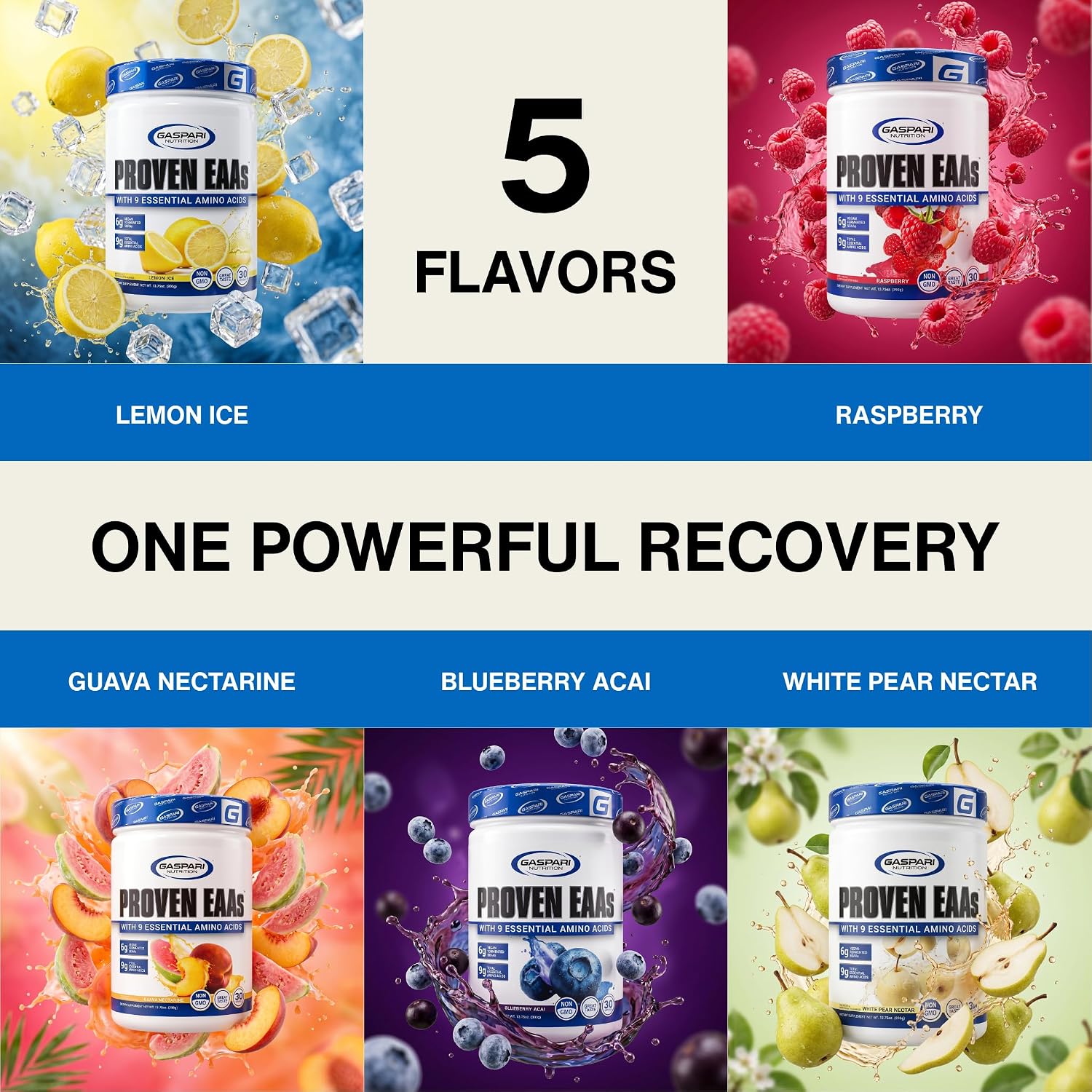 Gaspari Nutrition Proven EAAs, Vegan Fermented EAAs, Enhances Recovery & Replenishes Electrolytes, Non GMO (30 Servings, Guava Nectarine)