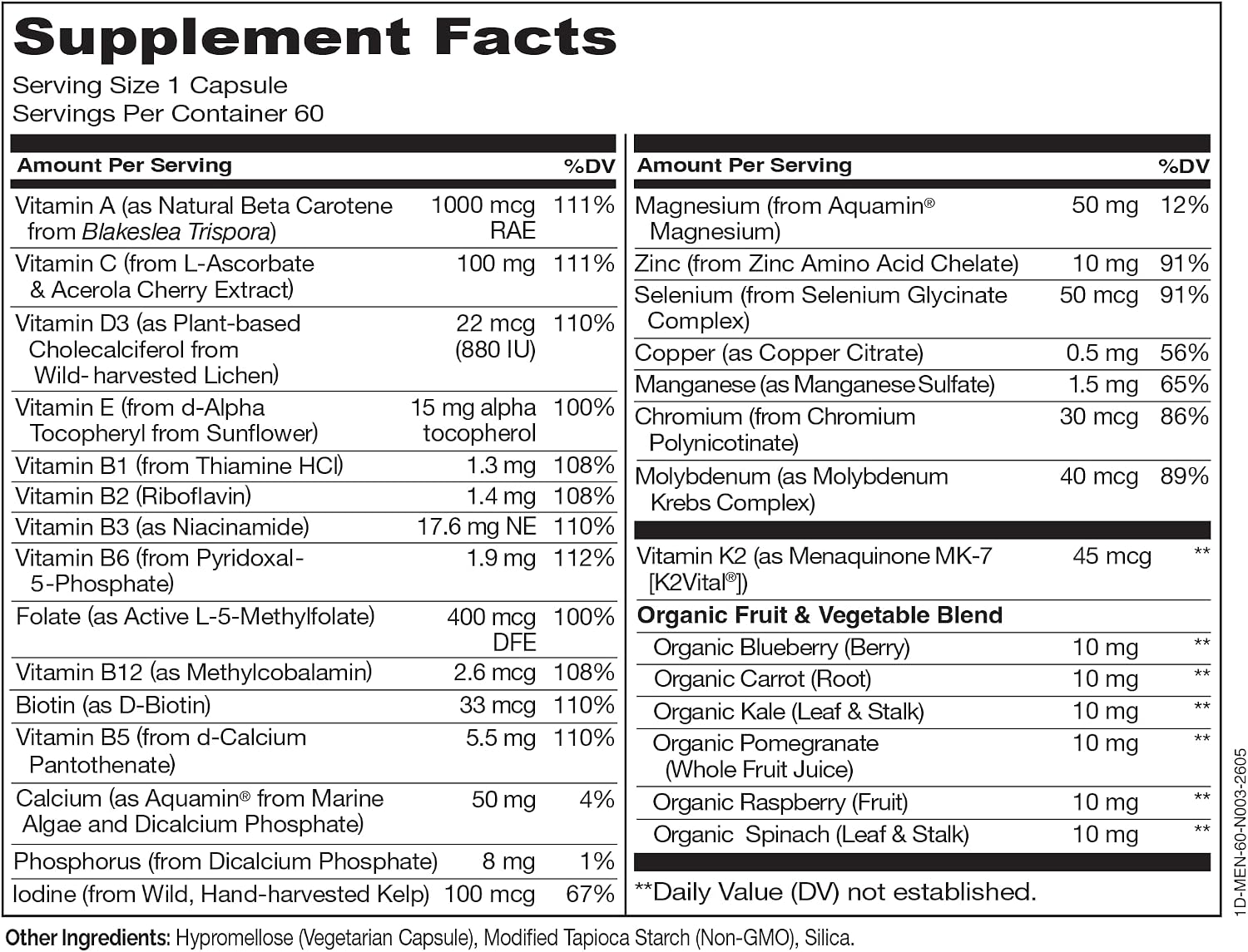 NATURELO Multivitamin for Men - One Daily, 60 Vegetarian Capsules | Vitamins, minerals & organic whole foods, non-GMO