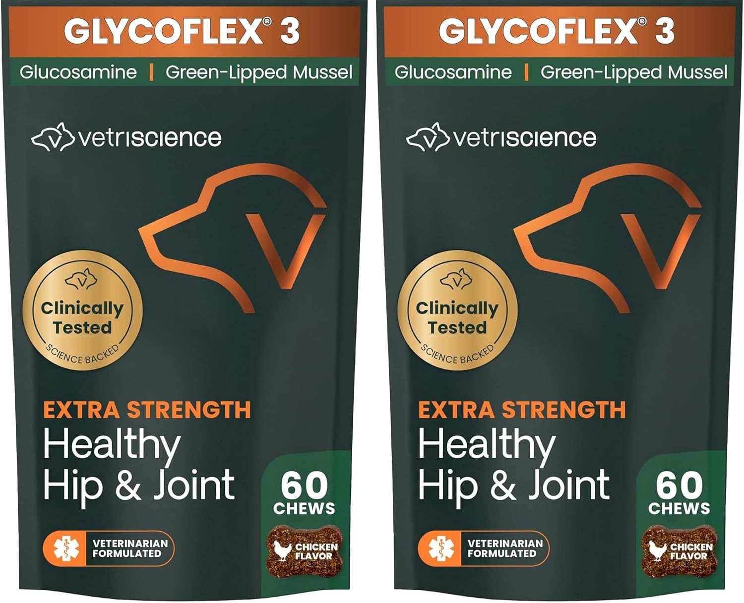 VetriScience Extra Strength Hip & Joint Supplement for Dogs – Supports Joint Health & Mobility, Vet-formulated w/Glucosamine, MSM & Green-Lipped Mussel – Chicken Flavor, 120 Chews
