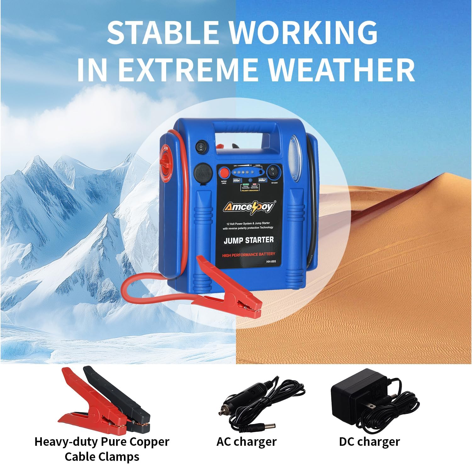 2000 Peak Amp Car Battery Jump Starter, 12V Booster for Up to 8.0L Gas & 8.0L Diesel Engines, Portable Jump Box with LED Light, USB & DC Ports