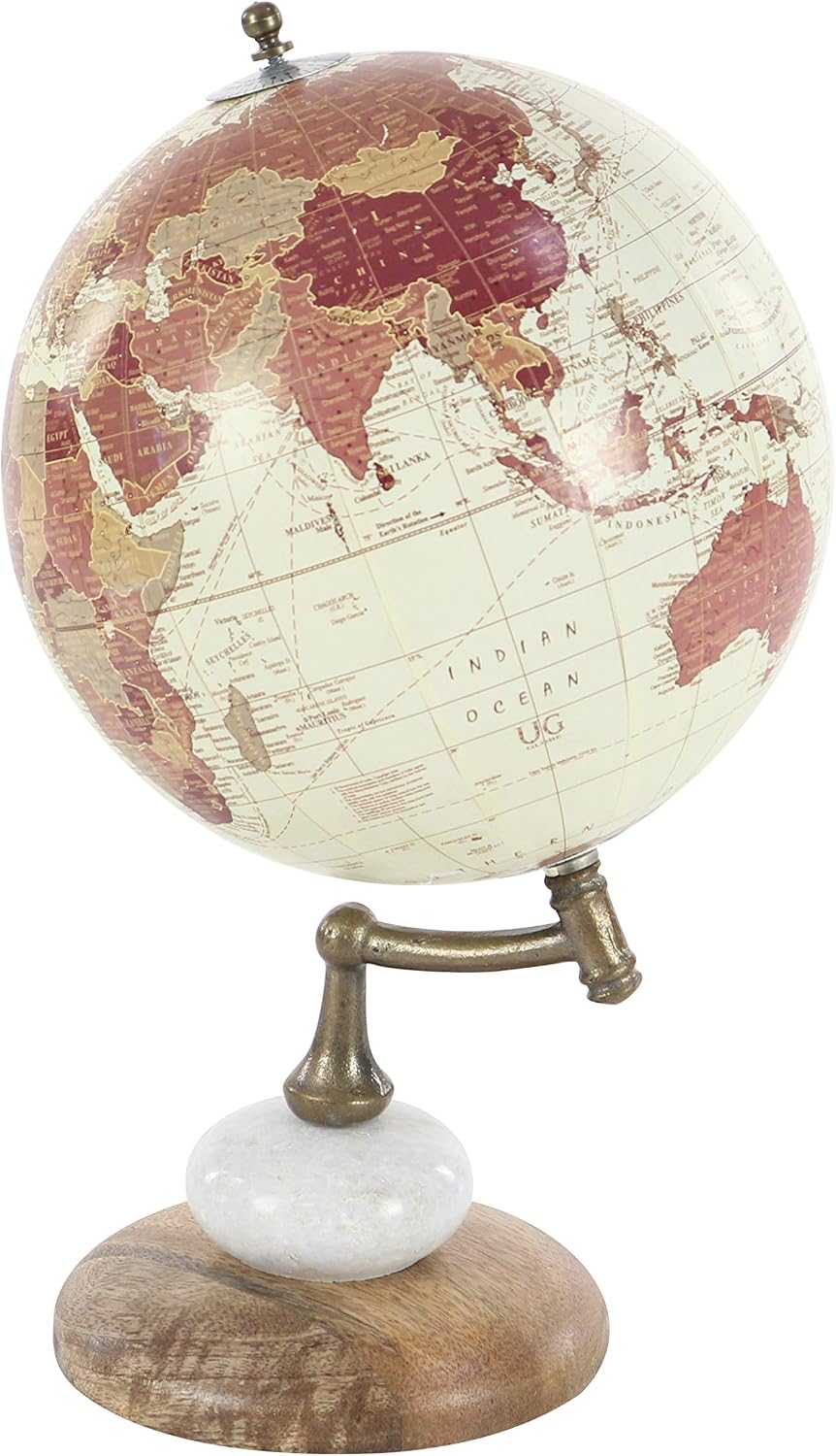 Deco 79 Contemporary Mango Wood Globe Globe, 8" x 8" x 14", Cream