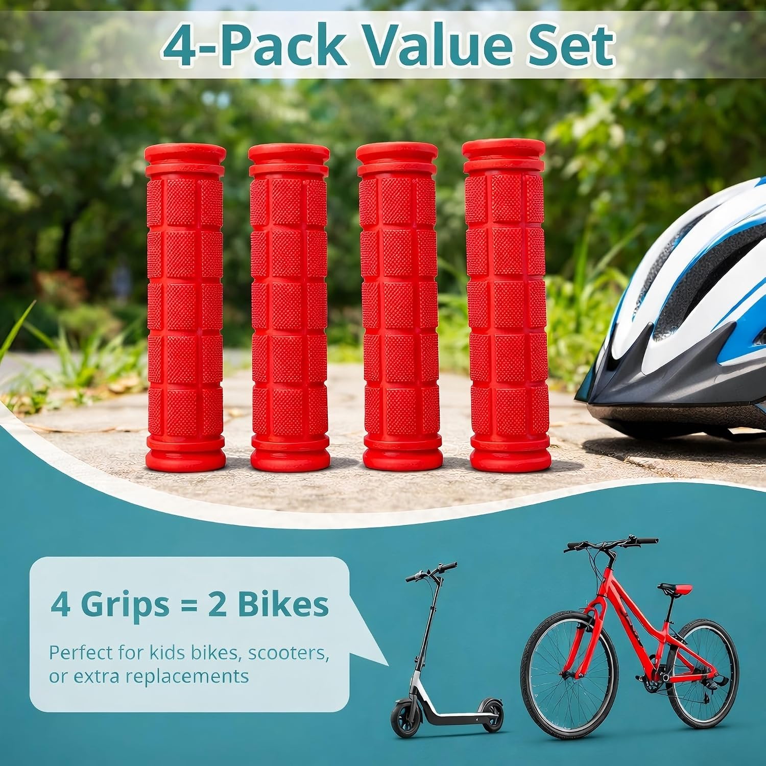 CHUNZEXI 4 PCS Bike Handlebar Grips, Rubber Bicycle Bar Grips Replacement, Non-Slip Handle Grips for Kids Bikes, Scooters, BMX